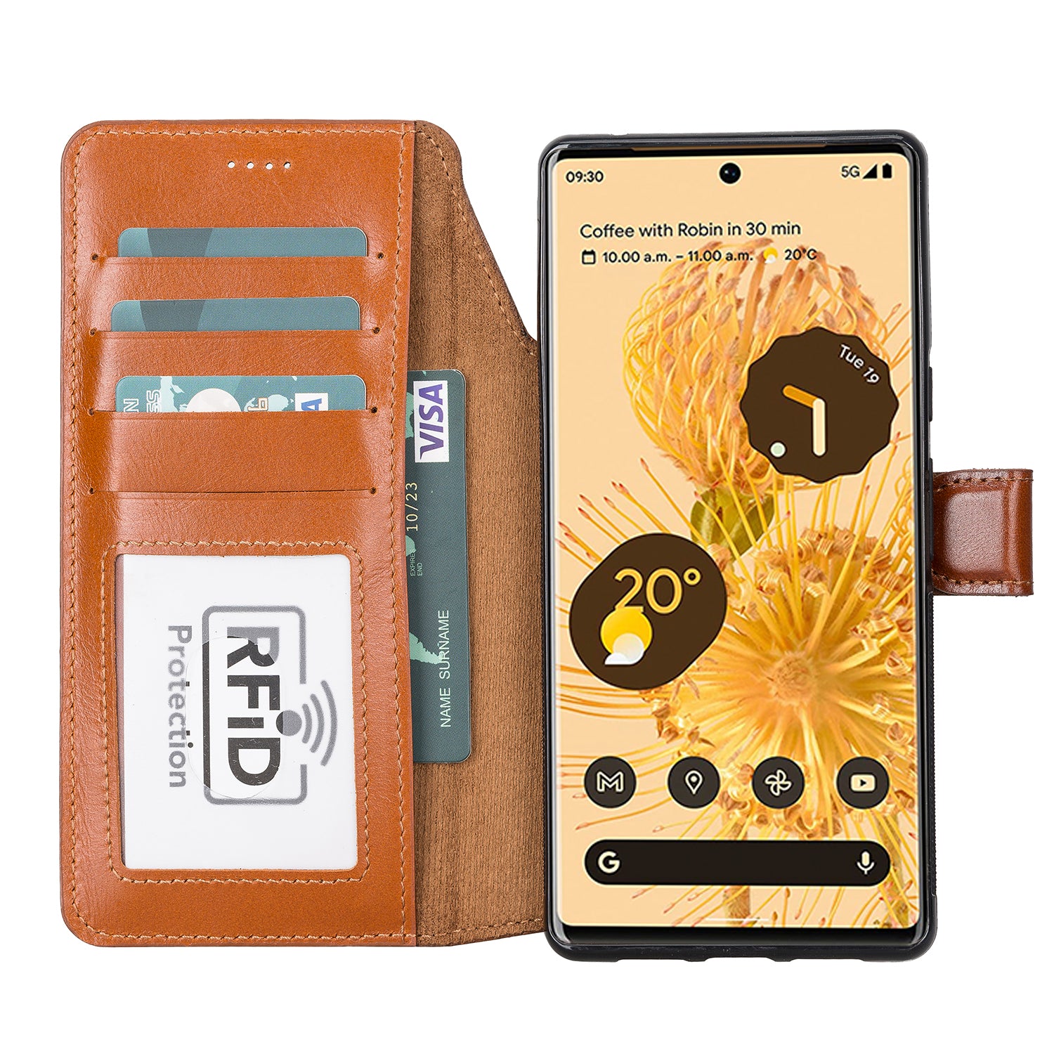 Magic Magnetic Detachable Leather RFID Blocker Wallet Case for Google Pixel 6 Pro (6.7") - EFFECT BROWN