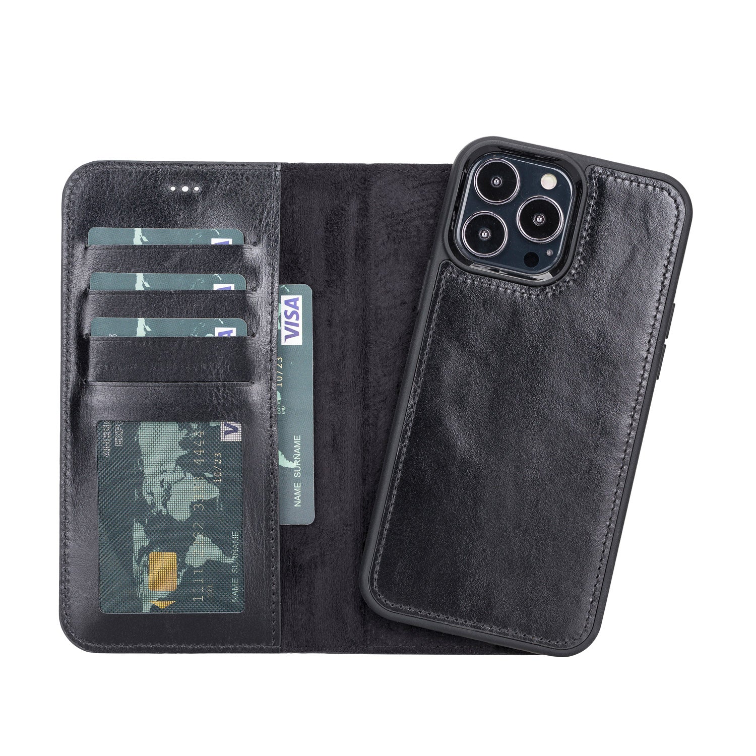 Magic Magnetic Detachable Leather RFID Blocker Wallet Case for