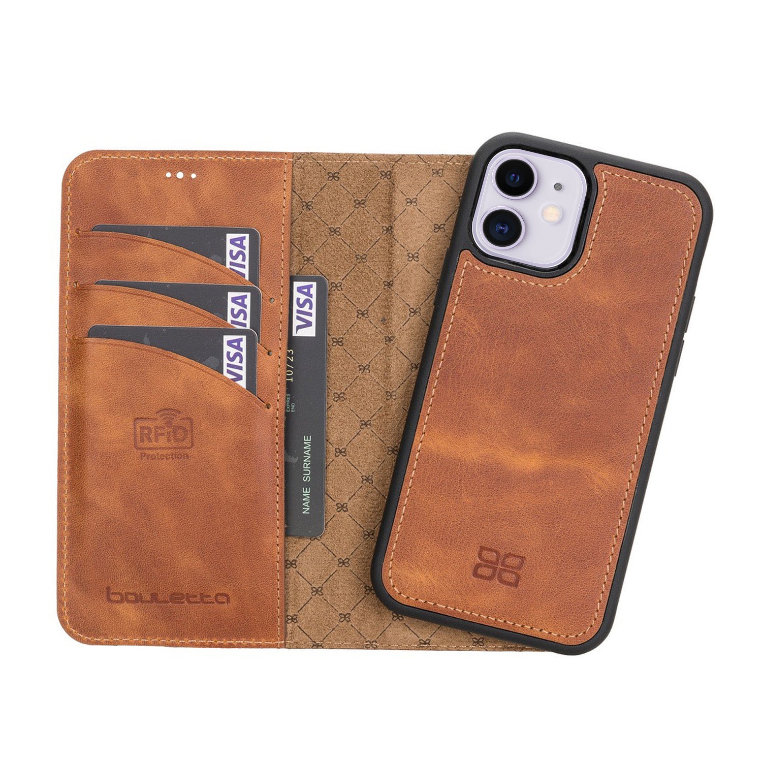 Magic Magnetic Detachable Leather Wallet Case with RFID for iPhone 12 (6.1") - TAN - saracleather