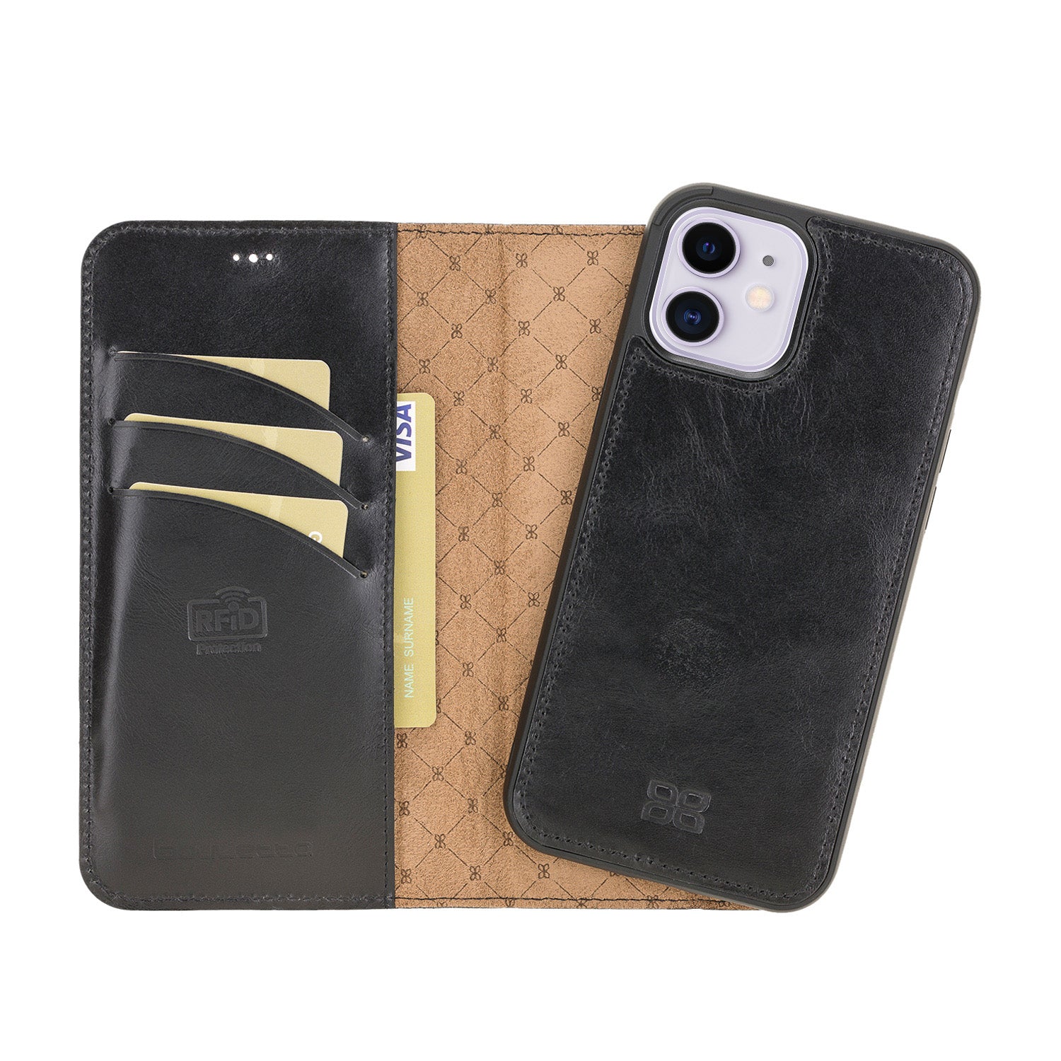 Magic Magnetic Detachable Leather Wallet Case with RFID for iPhone 12 (6.1") - BLACK - saracleather