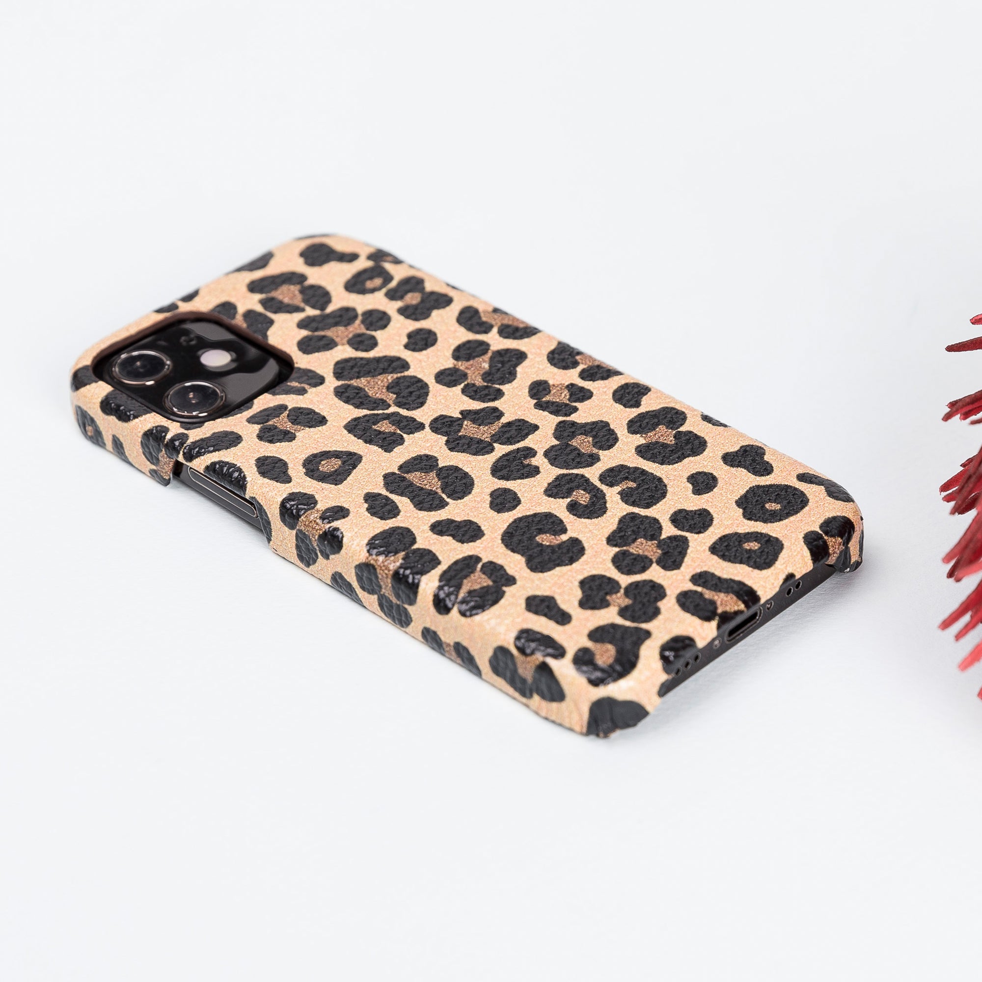 F360 Leather Back Cover Case for iPhone 12 (6.1") - LEOPARD PATTERNED - saracleather