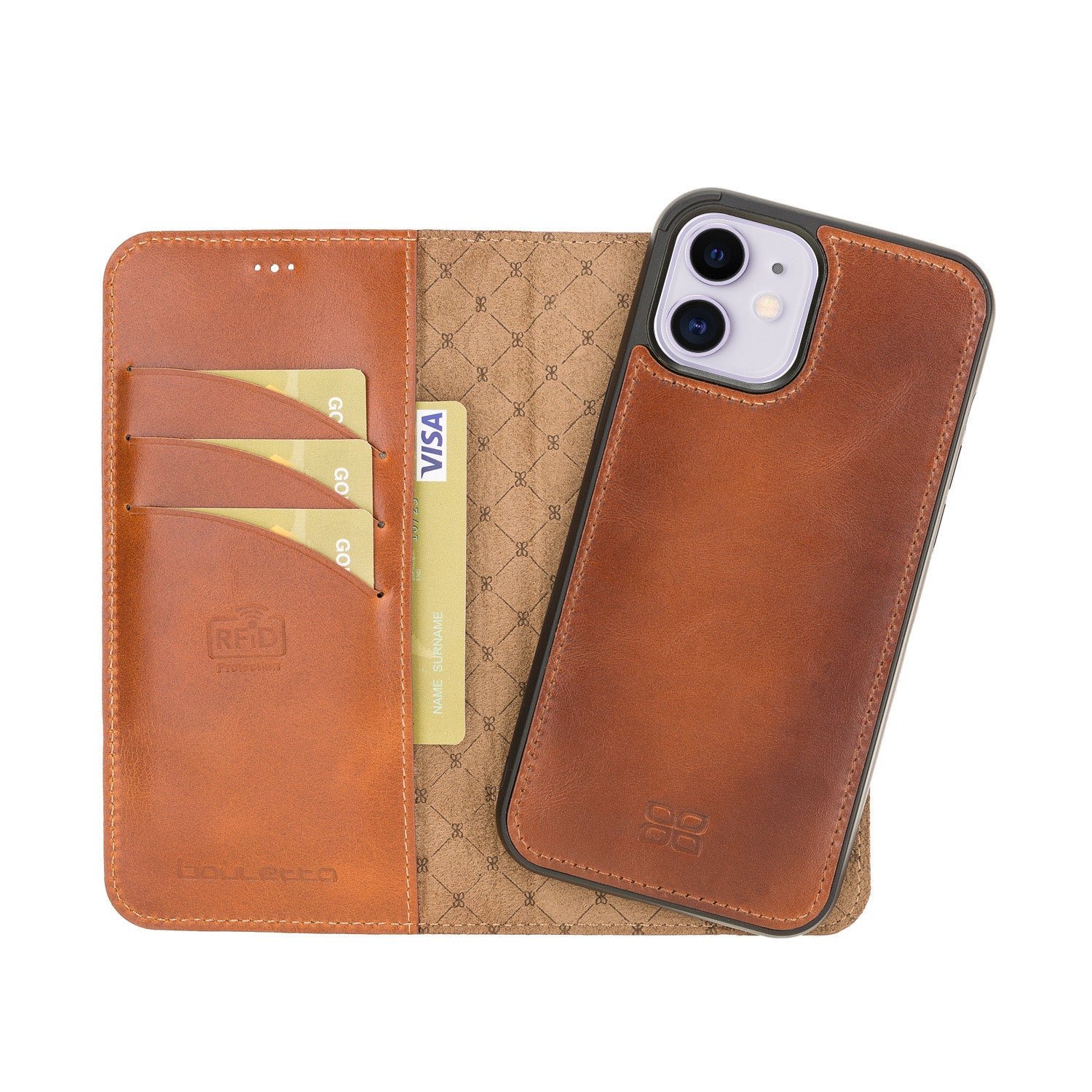 Magic Magnetic Detachable Leather Wallet Case with RFID for iPhone 12 (6.1") - EFFECT BROWN - saracleather