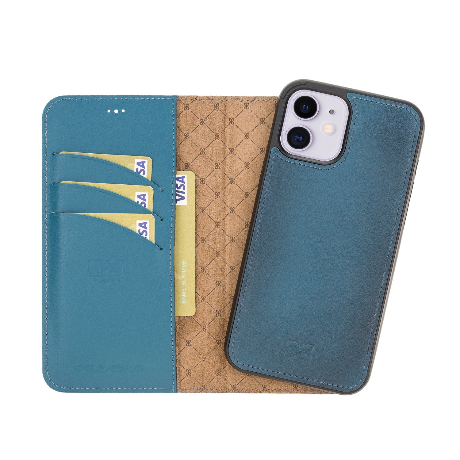 Magic Magnetic Detachable Leather Wallet Case with RFID for iPhone 12 (6.1") - BLUE - saracleather