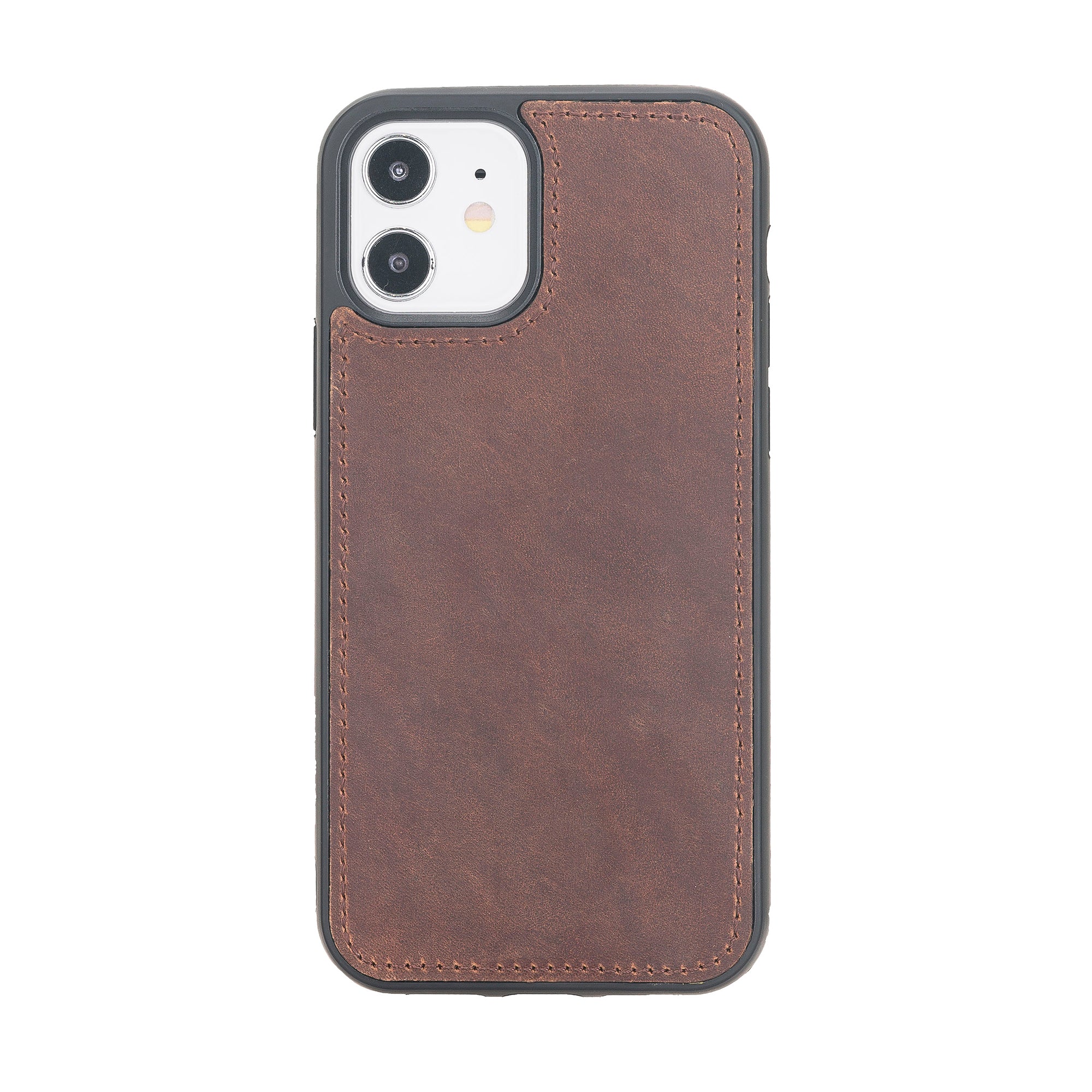 Santa Magnetic Detachable Leather Wallet Case for iPhone 12 (6.1") - BROWN - saracleather