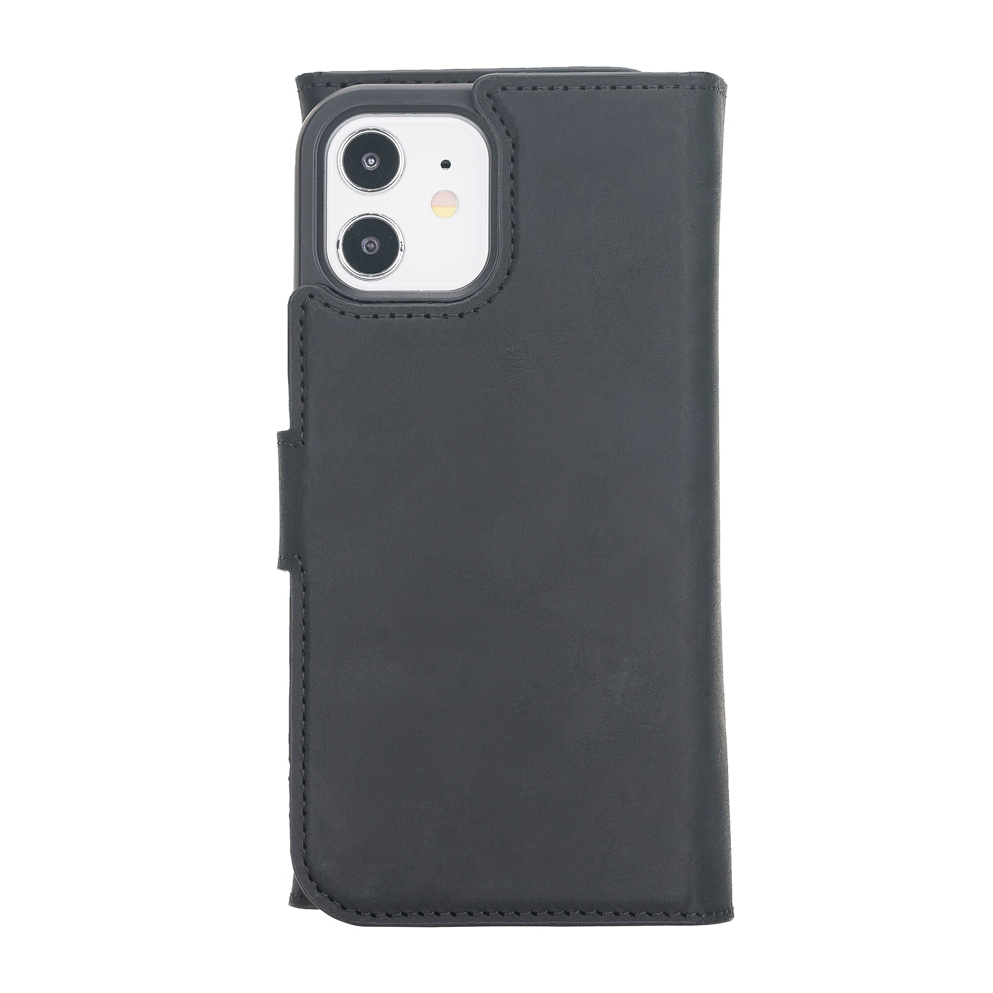 Santa Magnetic Detachable Leather Wallet Case for iPhone 12 (6.1") - BLACK - saracleather