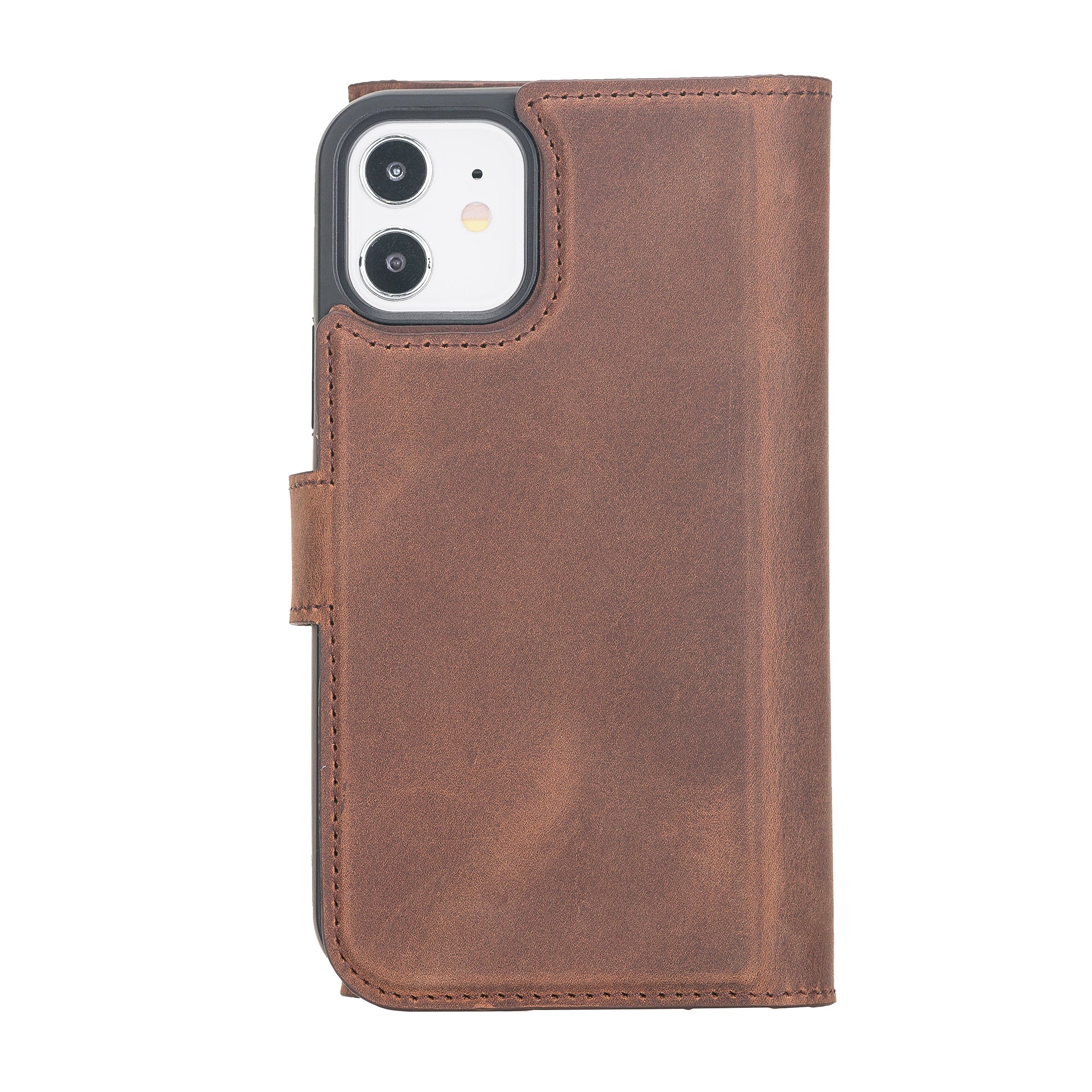 Santa Magnetic Detachable Leather Wallet Case for iPhone 12 (6.1") - BROWN - saracleather