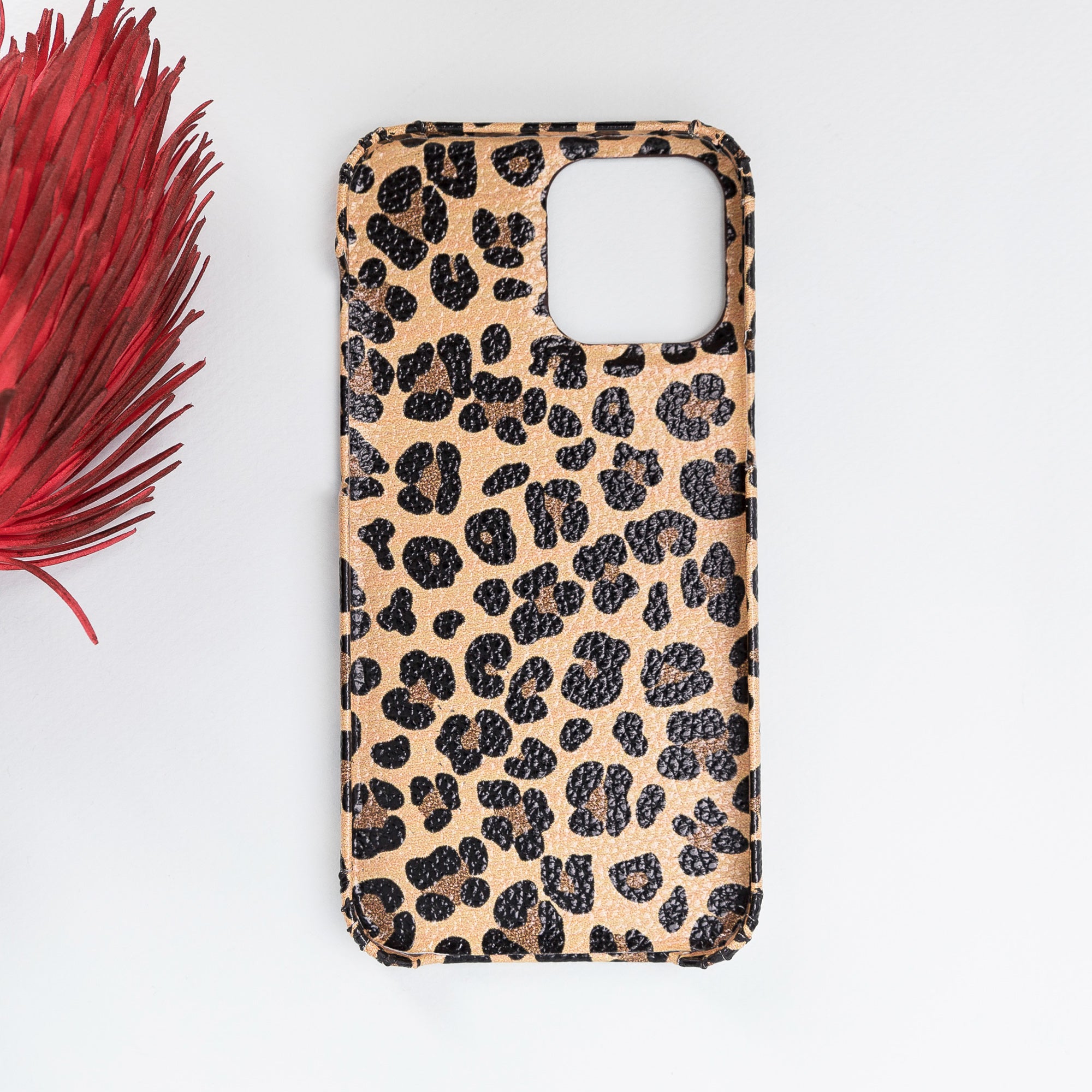 F360 Leather Back Cover Case for iPhone 12 (6.1") - LEOPARD PATTERNED - saracleather