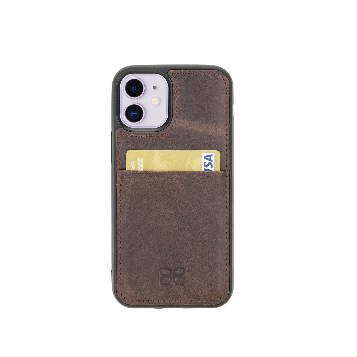 Flex Cover Leather Back Case with Card Holder for iPhone 12 Mini (5.4") - BROWN - saracleather