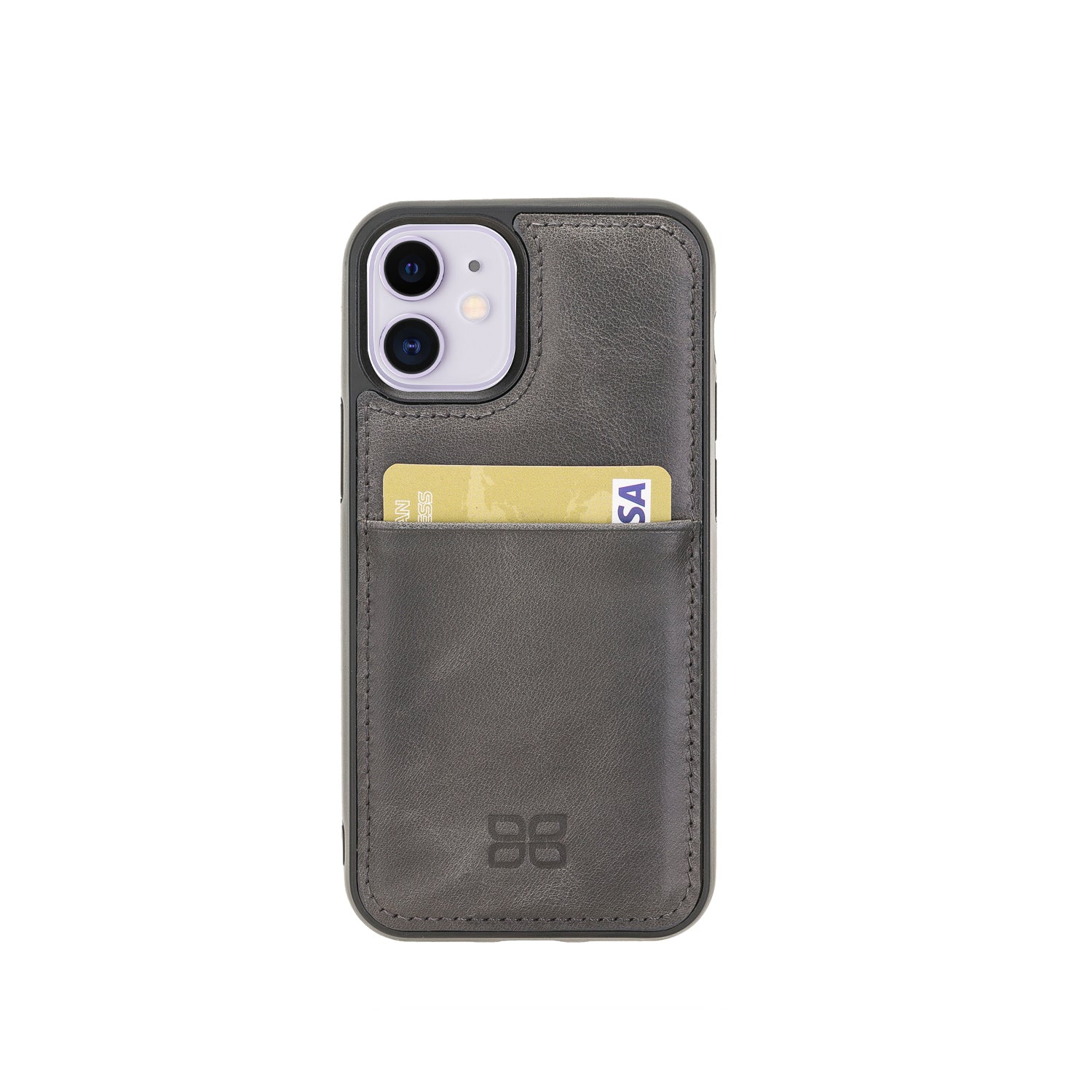 Flex Cover Leather Back Case with Card Holder for iPhone 12 Mini (5.4") - GRAY - saracleather