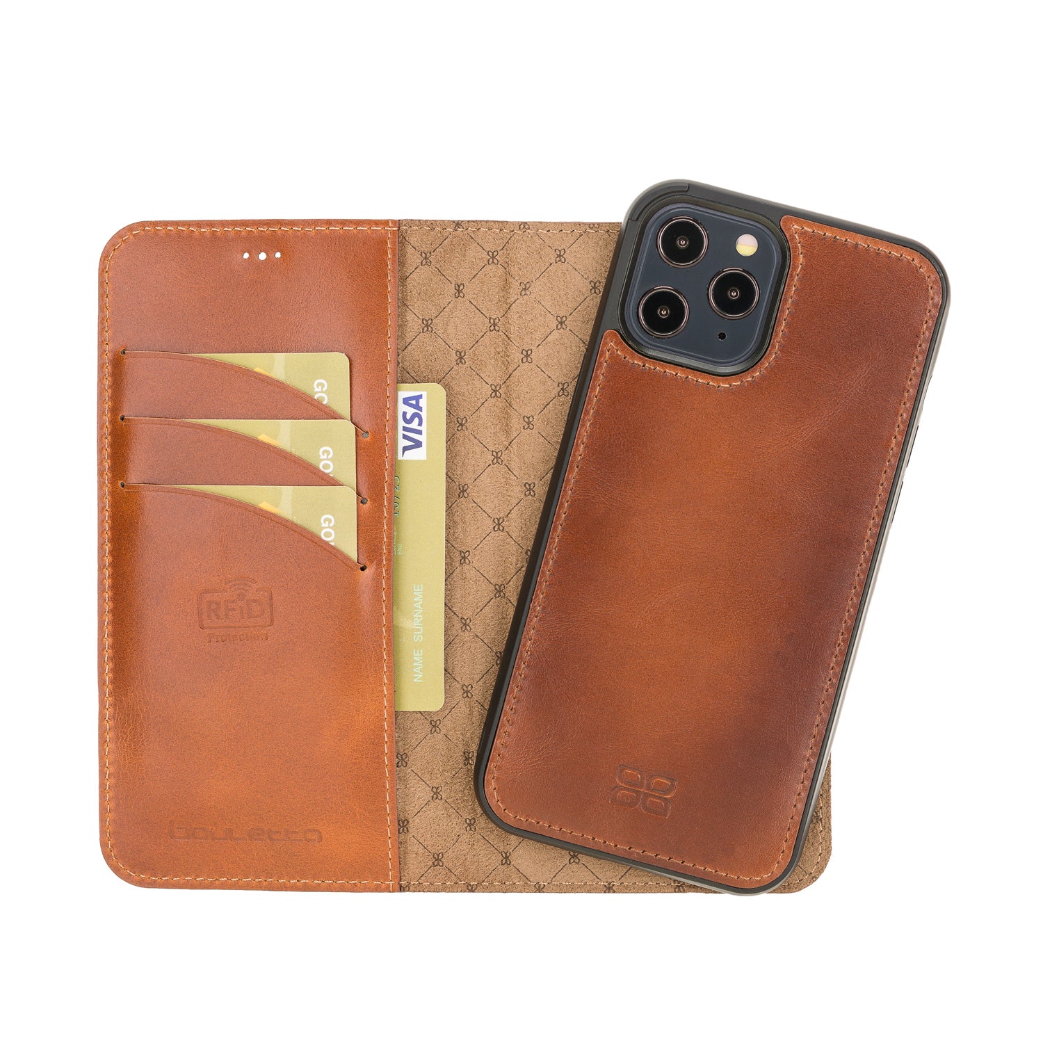 Magic Magnetic Detachable Leather Wallet Case with RFID for iPhone 12 Pro Max (6.7") - EFFECT BROWN - saracleather