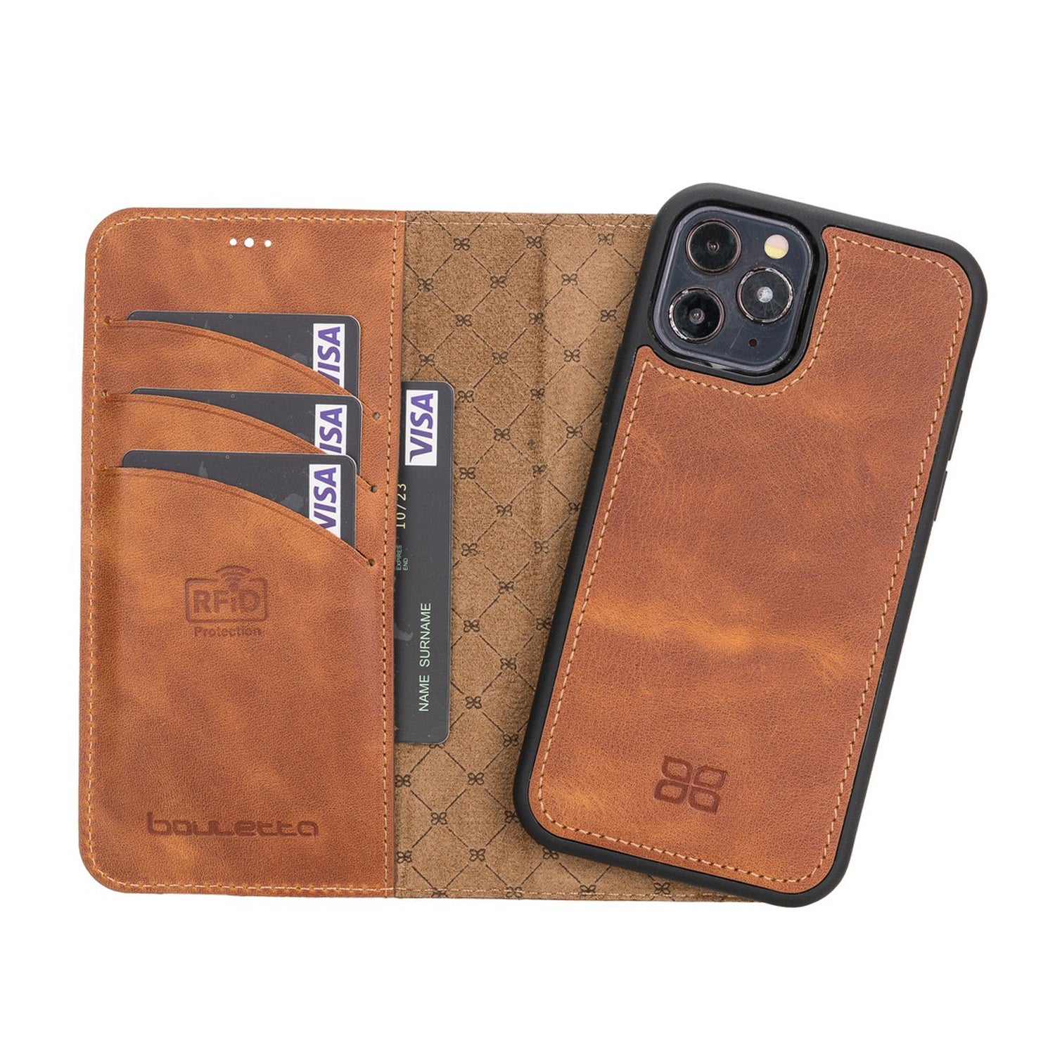 Magic Magnetic Detachable Leather Wallet Case with RFID for iPhone 12 Pro Max (6.7") - TAN - saracleather