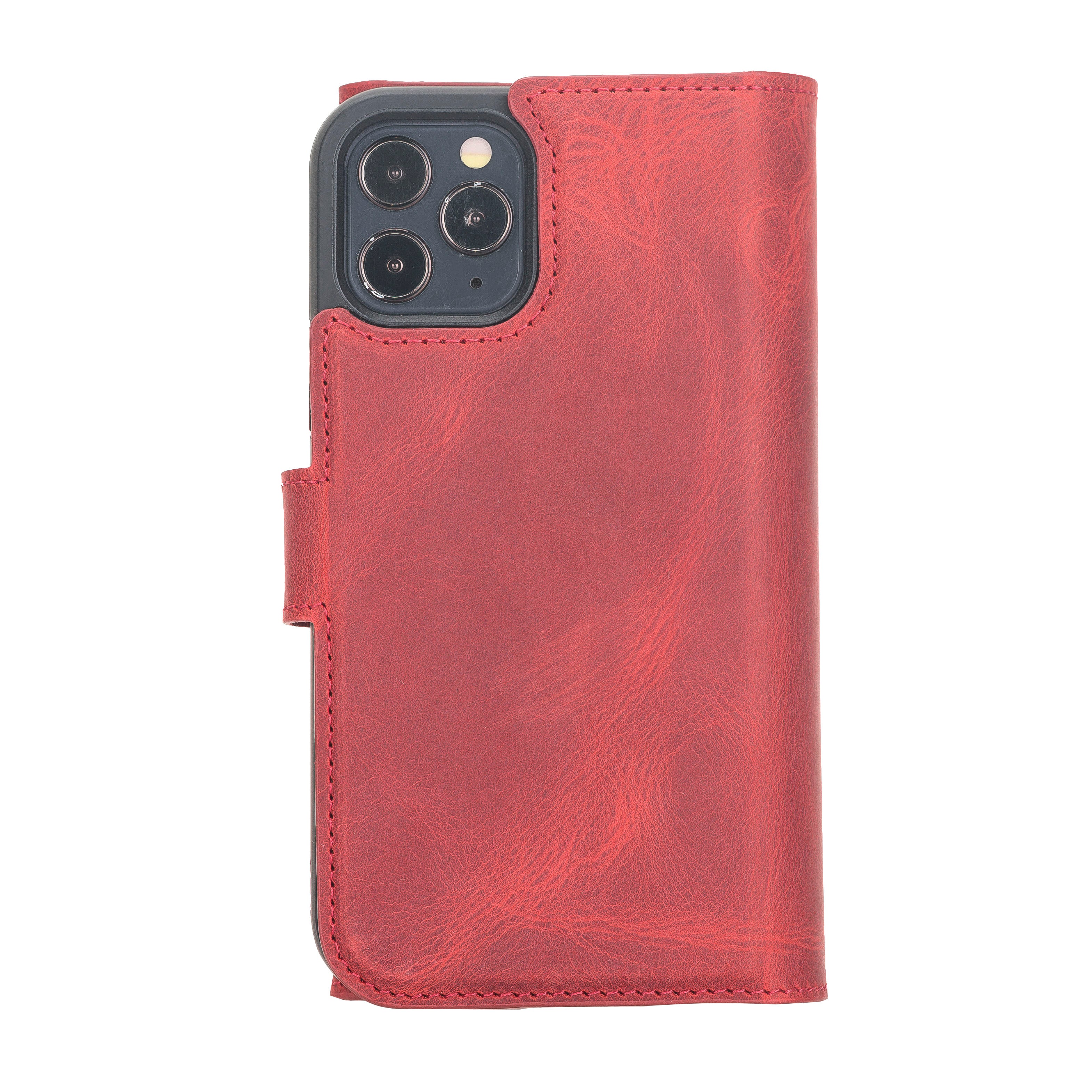 Santa Magnetic Detachable Leather Wallet Case for iPhone 12 Pro Max (6.7") - RED - saracleather