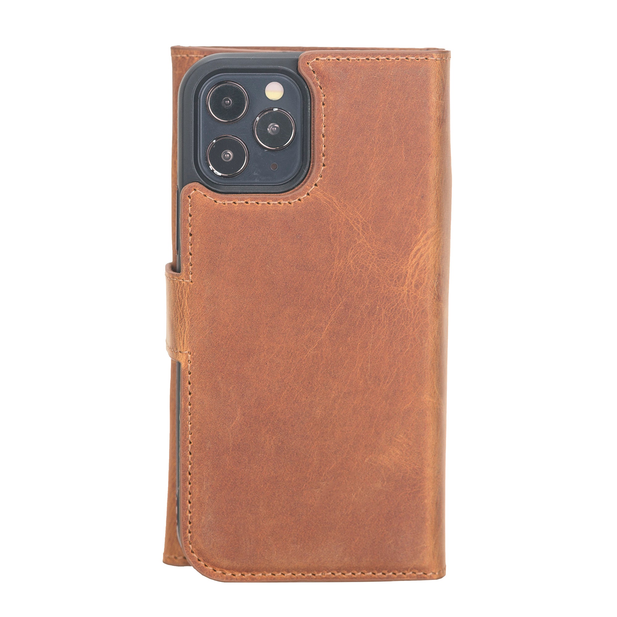 Santa Magnetic Detachable Leather Wallet Case for iPhone 12 Pro Max (6.7") - TAN - saracleather