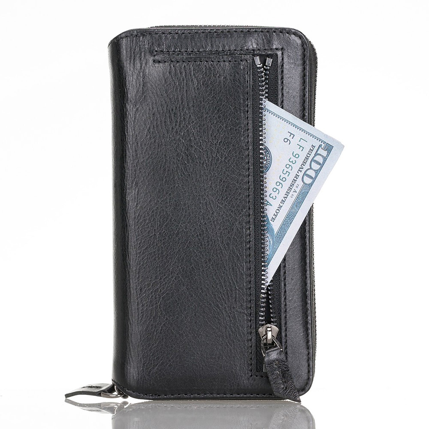 Pouch Magnetic Detachable Leather Wallet Case with RFID for Samsung Galaxy S21 5G (6.2") - BLACK - saracleather