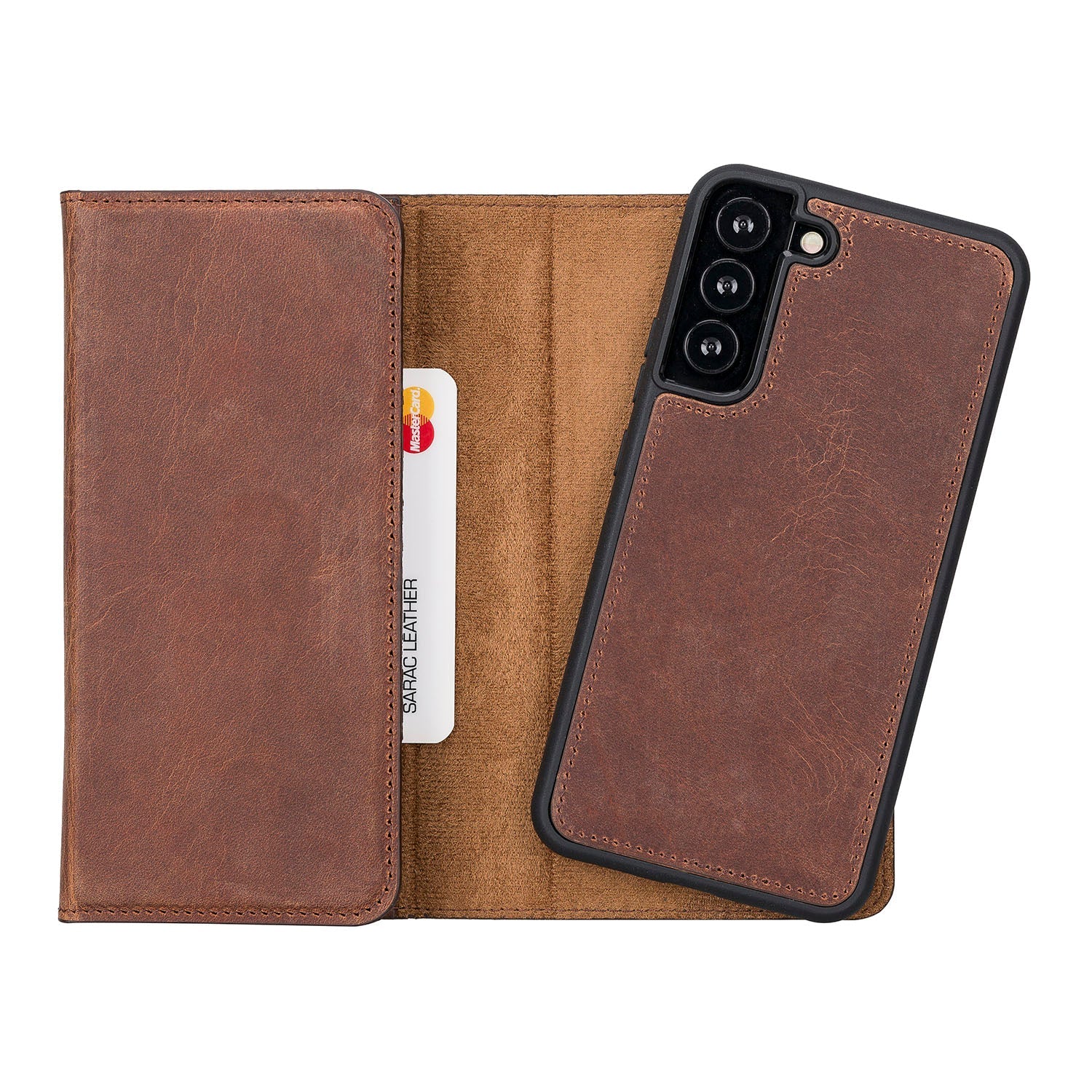 Santa Magnetic Detachable Leather Wallet Case for Samsung Galaxy S23 Plus (6.6") - BROWN