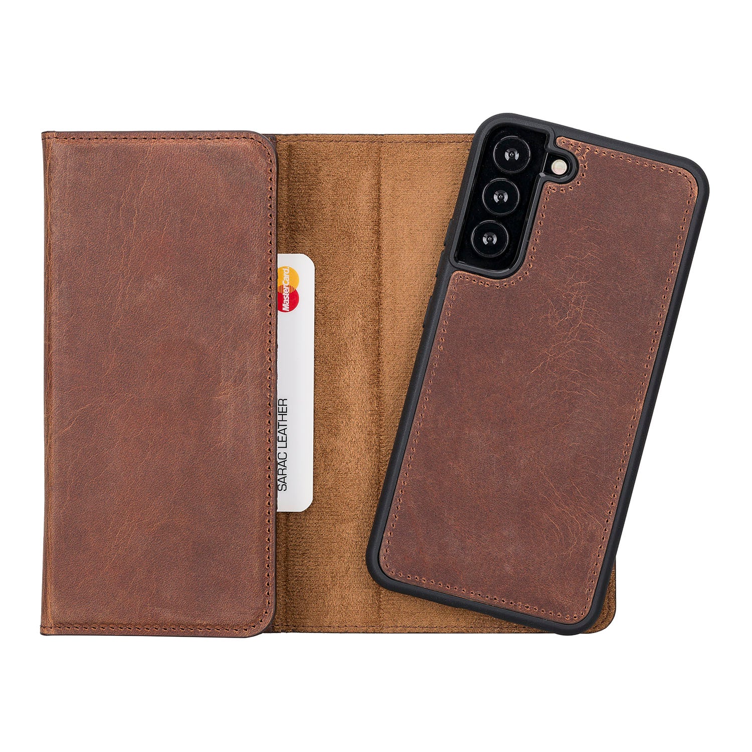 Santa Magnetic Detachable Leather Wallet Case for Samsung Galaxy S22 Plus (6.6") - BROWN