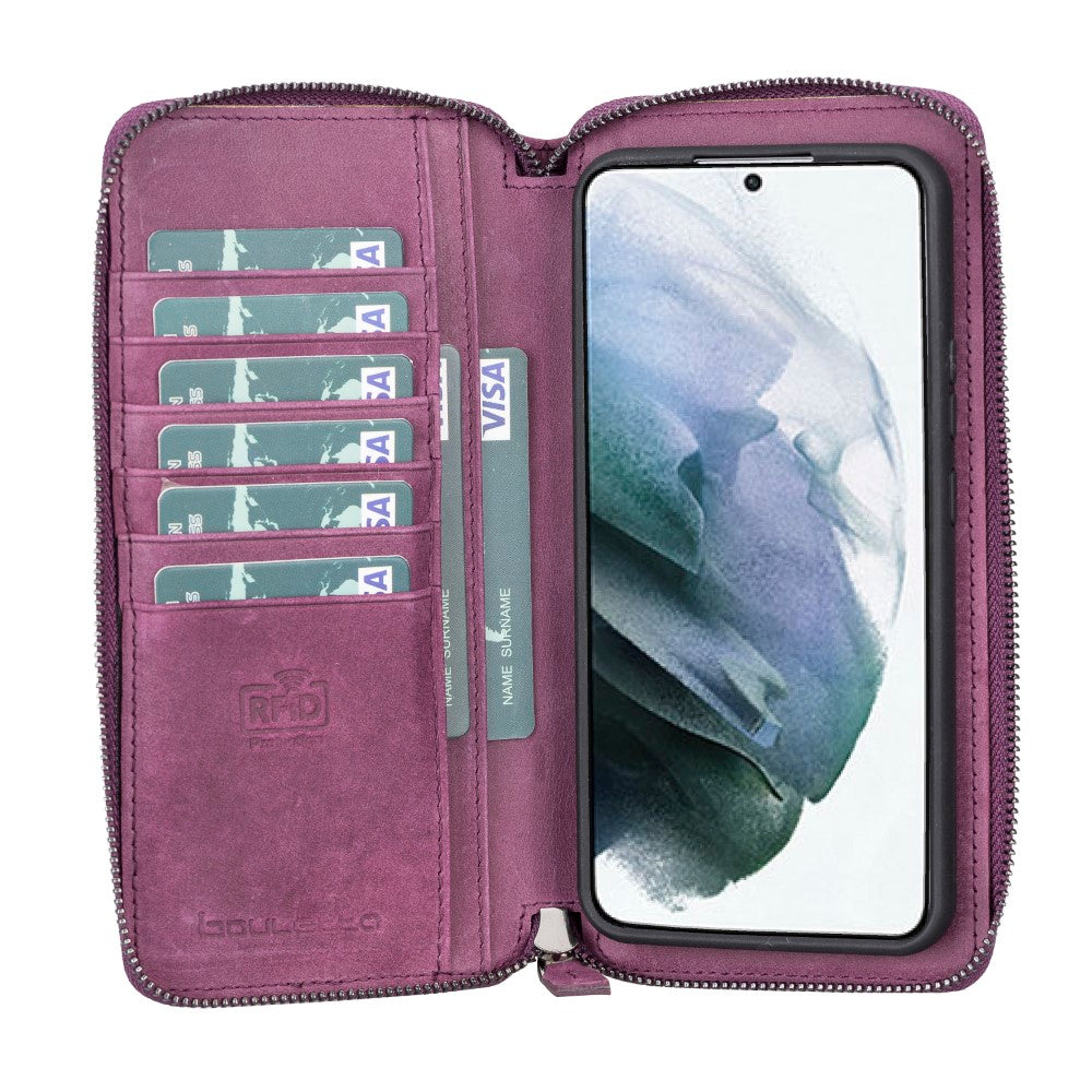 Pouch Magnetic Detachable Leather Wallet Case with RFID for Samsung Galaxy S22 Plus (6.6") - PURPLE