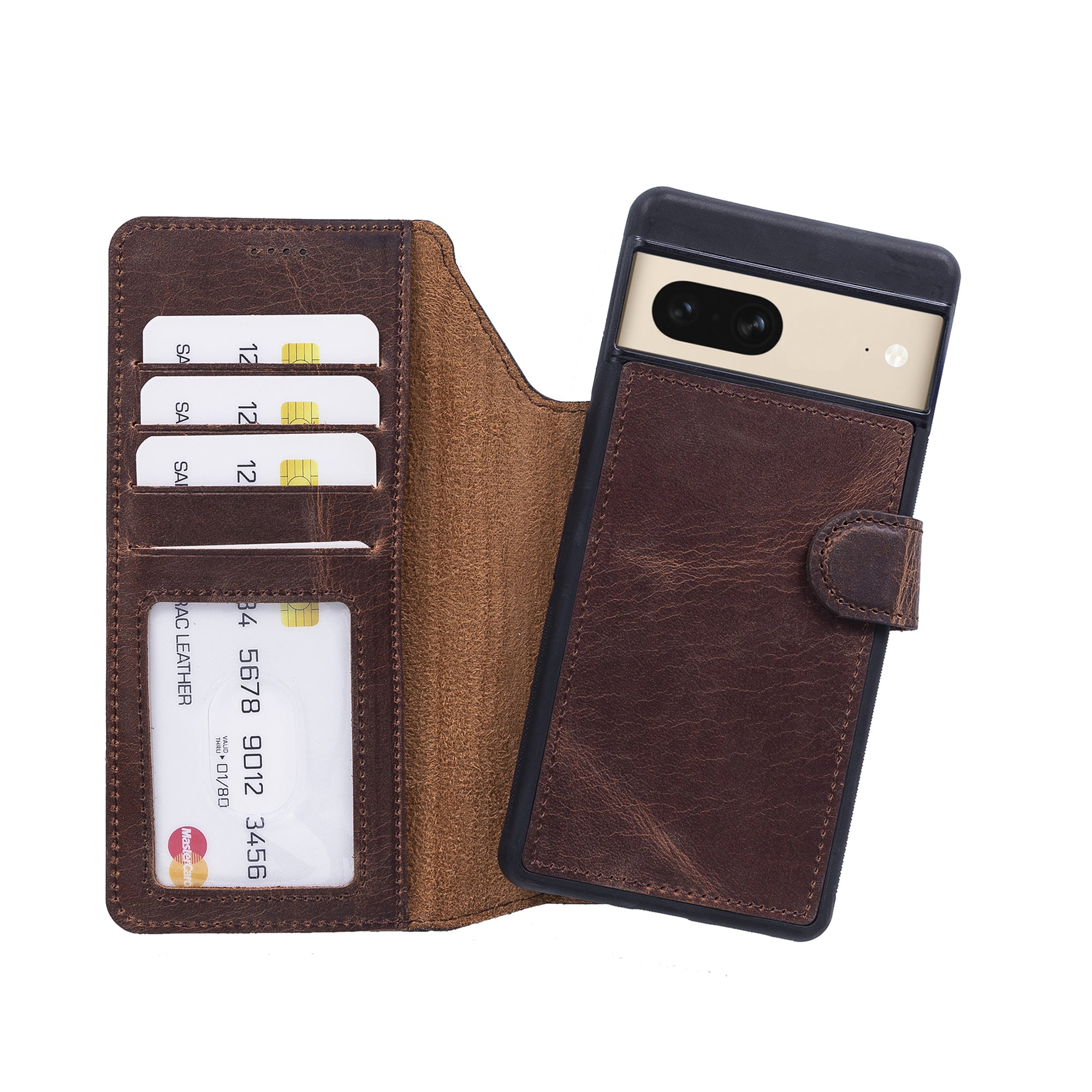 Magic Magnetic Detachable Leather RFID Blocker Wallet Case for Google Pixel 7 (6.3") - BROWN