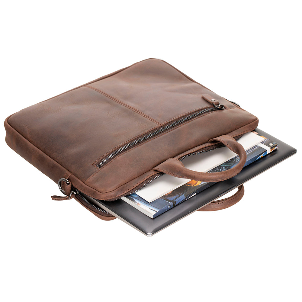 Apollo Leather Laptop Bag 13 Inch - BROWN - saracleather