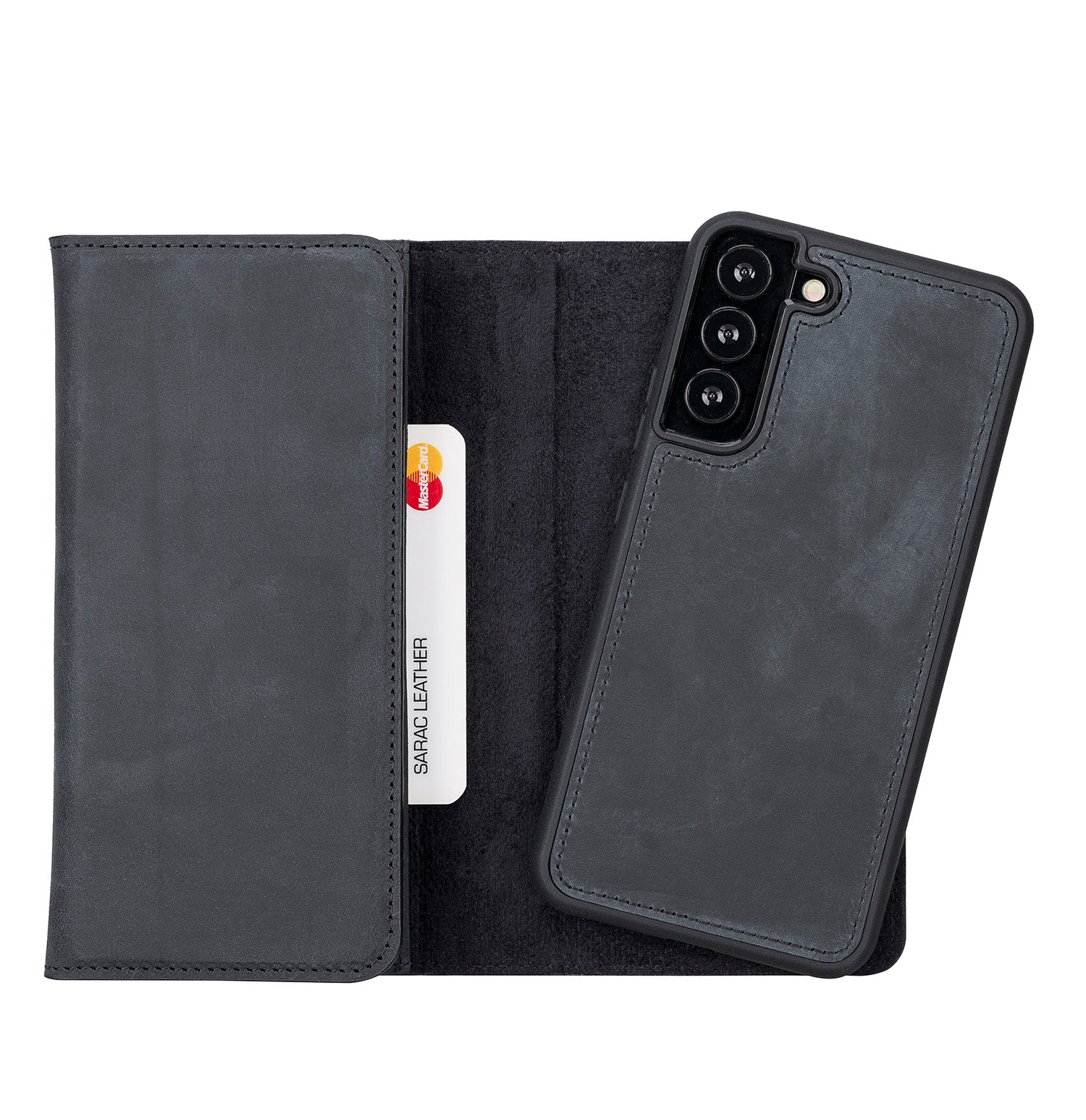 Santa Magnetic Detachable Leather Wallet Case for Samsung Galaxy S22 Plus (6.6") - BLACK