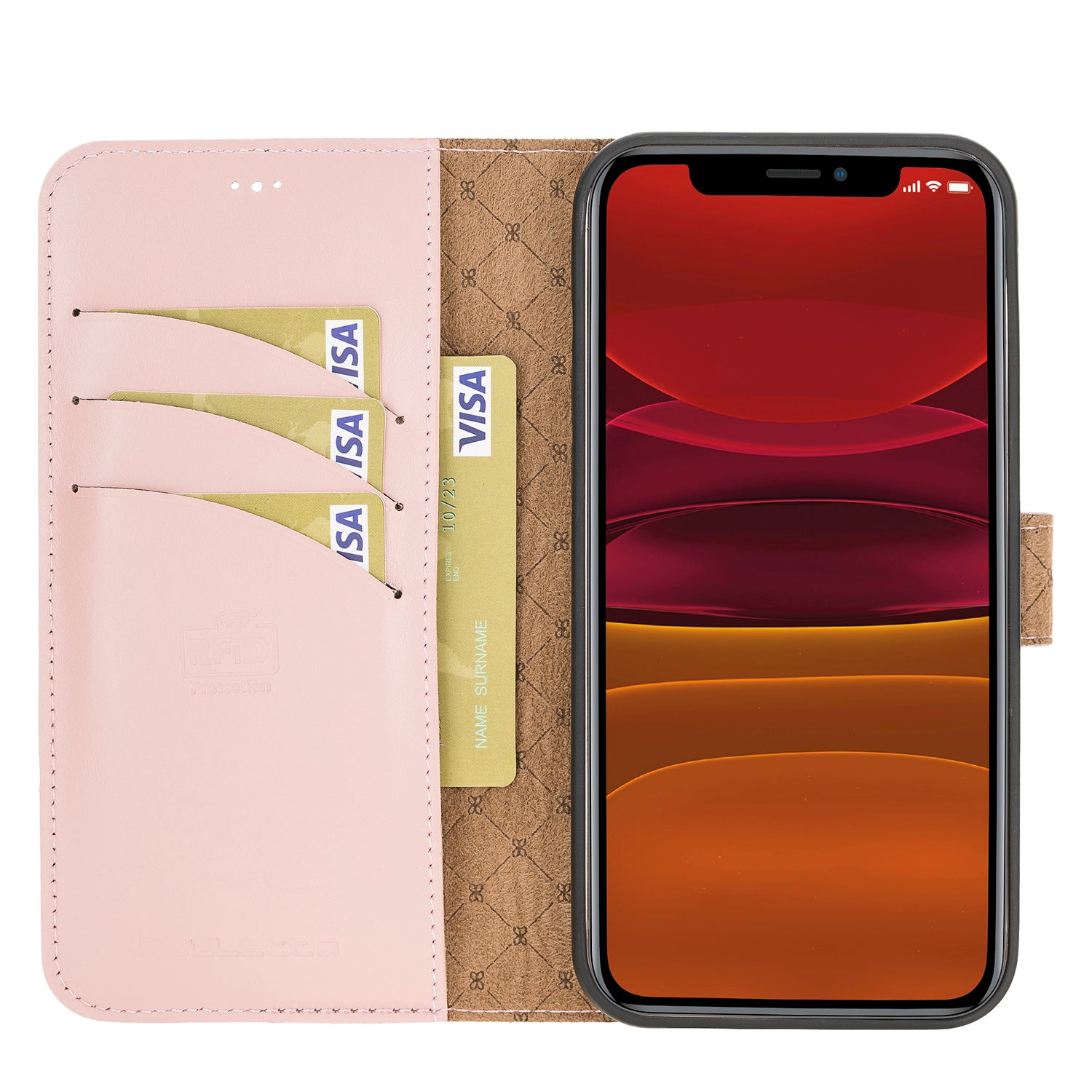 Magic Magnetic Detachable Leather Wallet Case with RFID for iPhone 12 (6.1") - PINK - saracleather