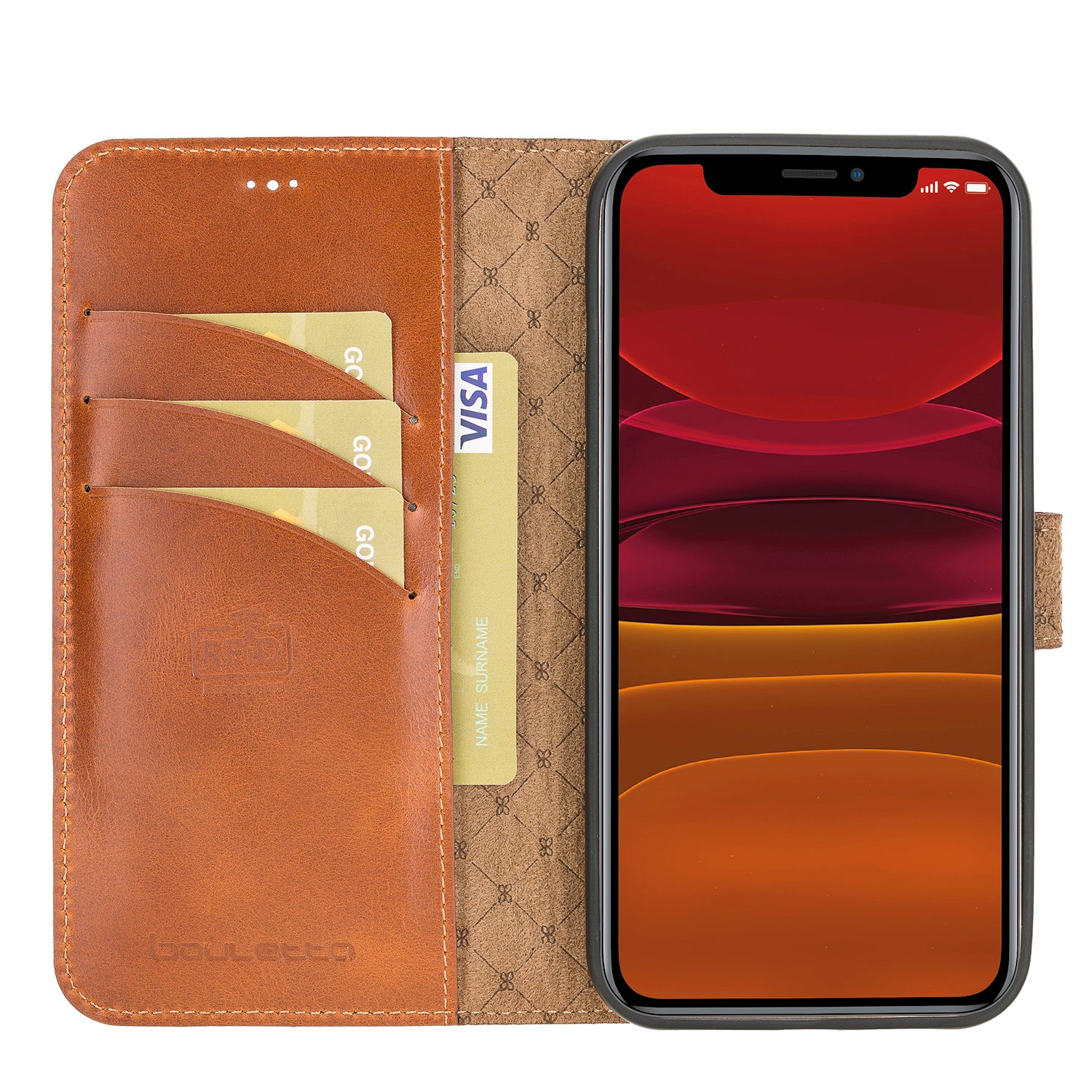 Magic Magnetic Detachable Leather Wallet Case with RFID for iPhone 12 (6.1") - EFFECT BROWN - saracleather