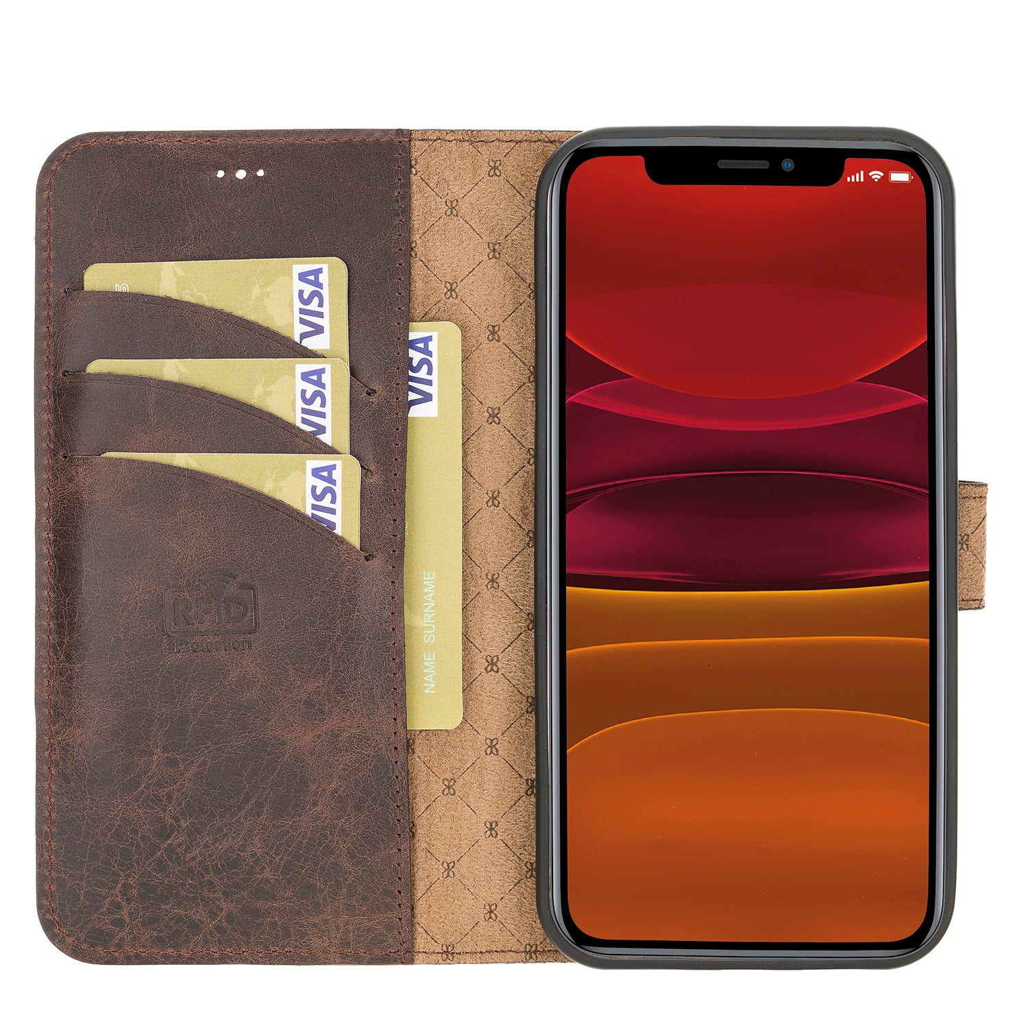 Magic Magnetic Detachable Leather Wallet Case with RFID for iPhone 12 (6.1") - BROWN - saracleather