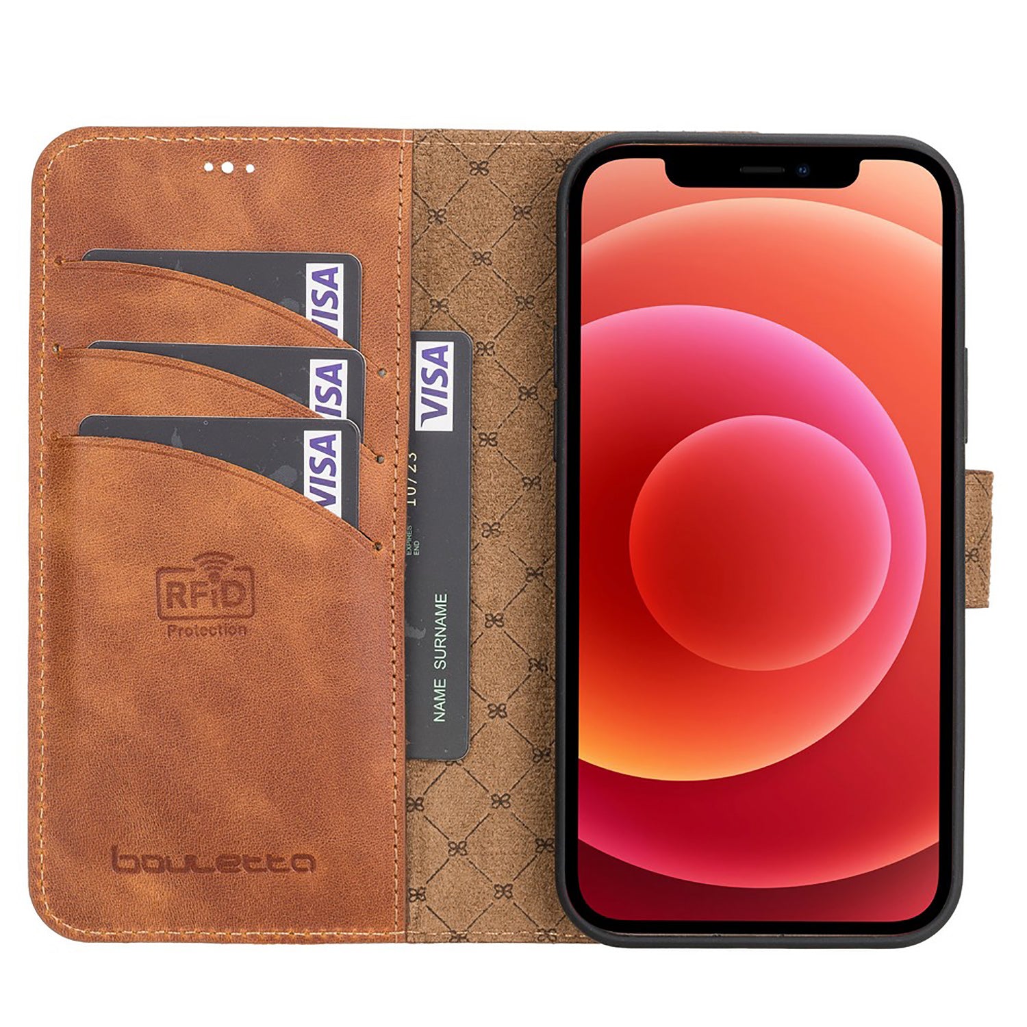 Magic Magnetic Detachable Leather Wallet Case with RFID for iPhone 12 (6.1") - TAN - saracleather