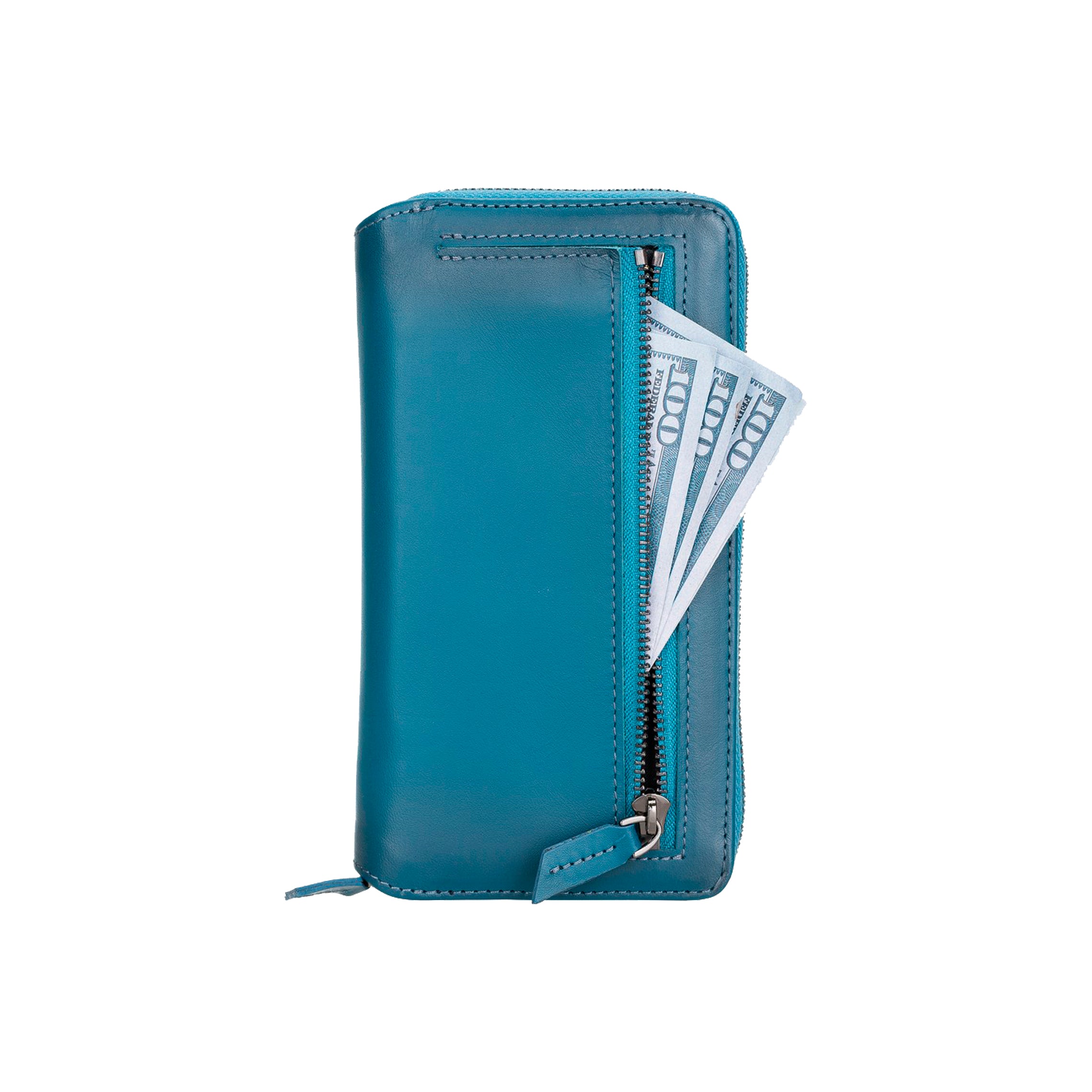 Pouch Magnetic Detachable Leather Wallet Case for iPhone 12 Pro Max (6.7") - BLUE - saracleather