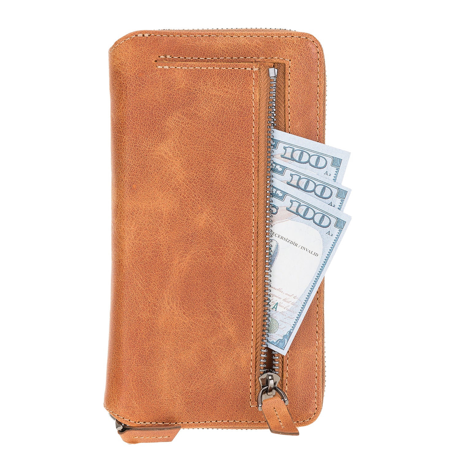 Pouch Magnetic Detachable Leather Wallet Case for iPhone 12 Pro Max (6.7") - TAN - saracleather