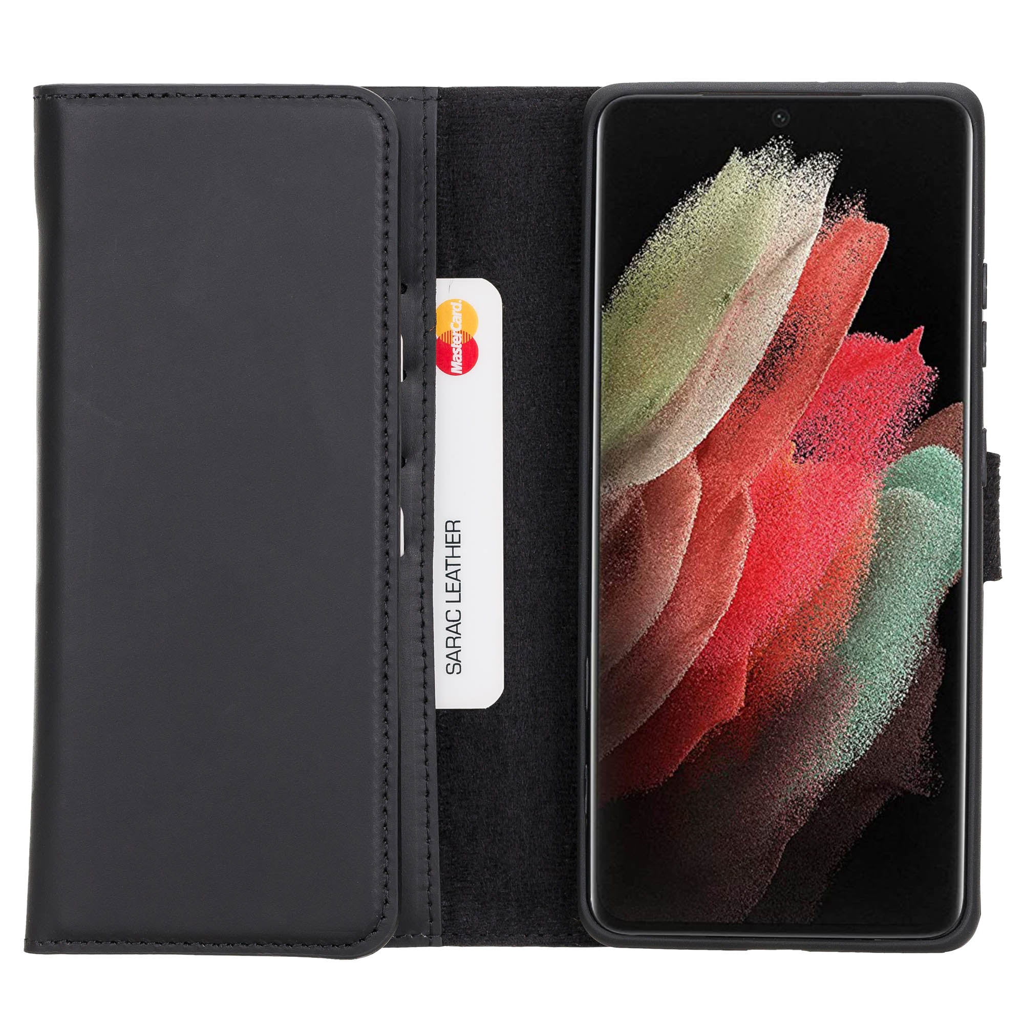 Santa Magnetic Detachable Leather Wallet Case for Samsung Galaxy S21 Plus 5G (6.7") - BLACK - saracleather