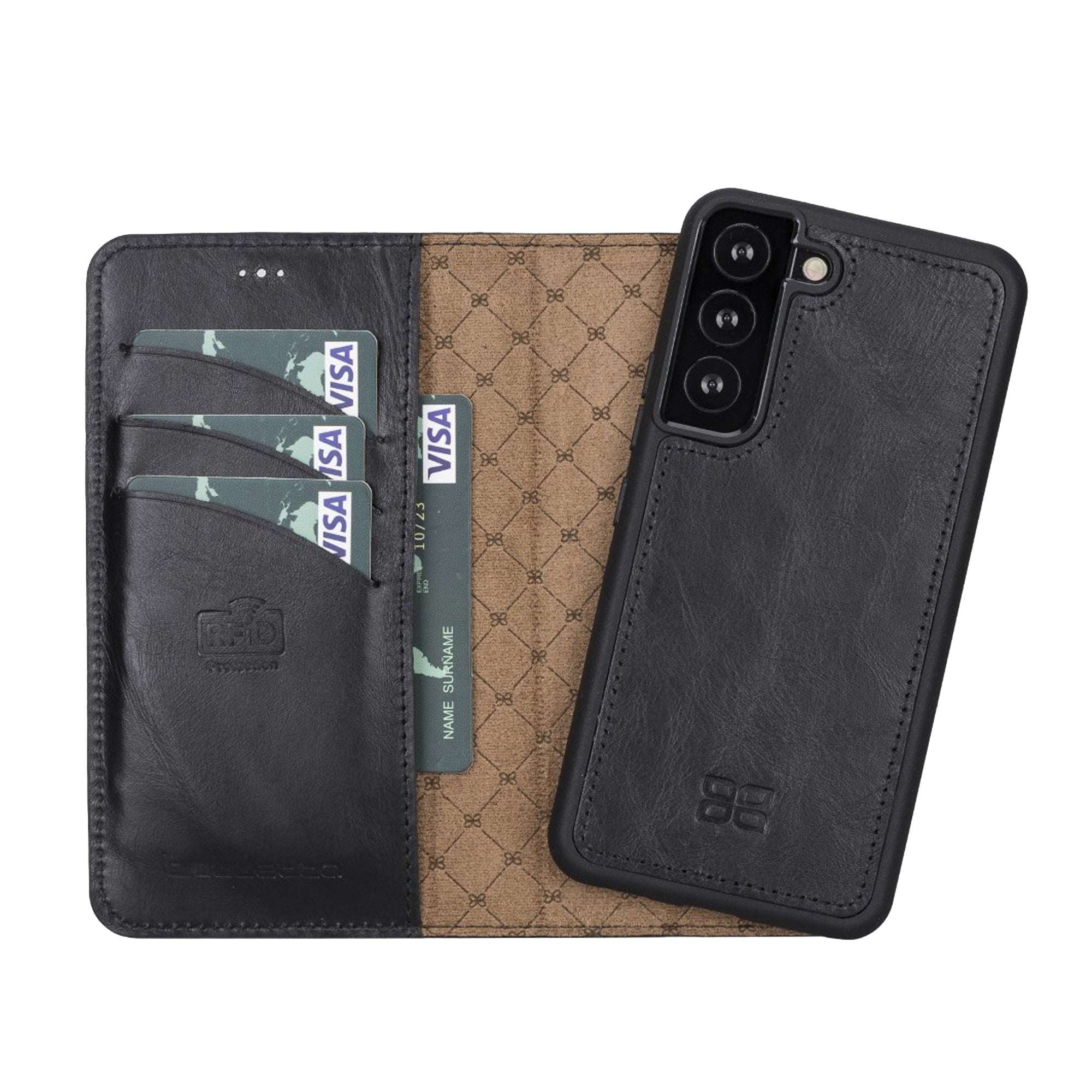 Magic Magnetic Detachable Leather RFID Blocker Wallet Case for Samsung Galaxy S22 Plus (6.6") - BLACK