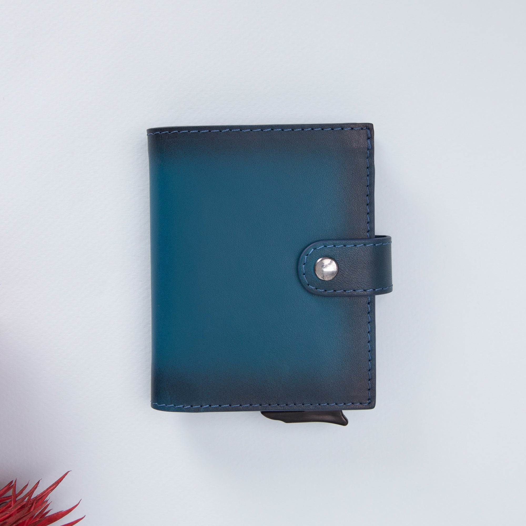 Palermo RFID Blocker Mechanism Pop Up Leather Wallet - BLUE - saracleather