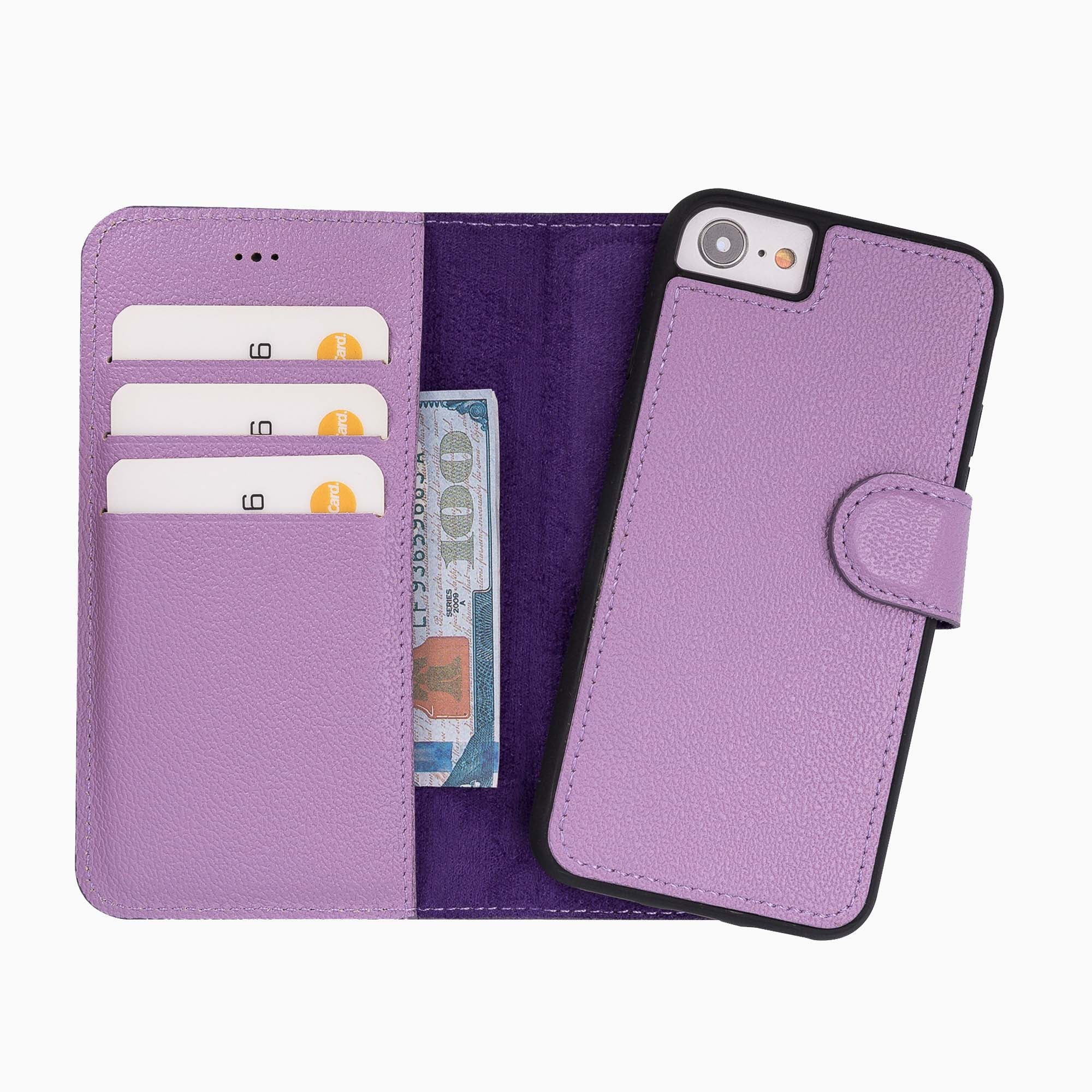 Magic Magnetic Detachable Leather Wallet Case for iPhone SE 2020 / 8 / 7 (4.7") - LILAC - saracleather