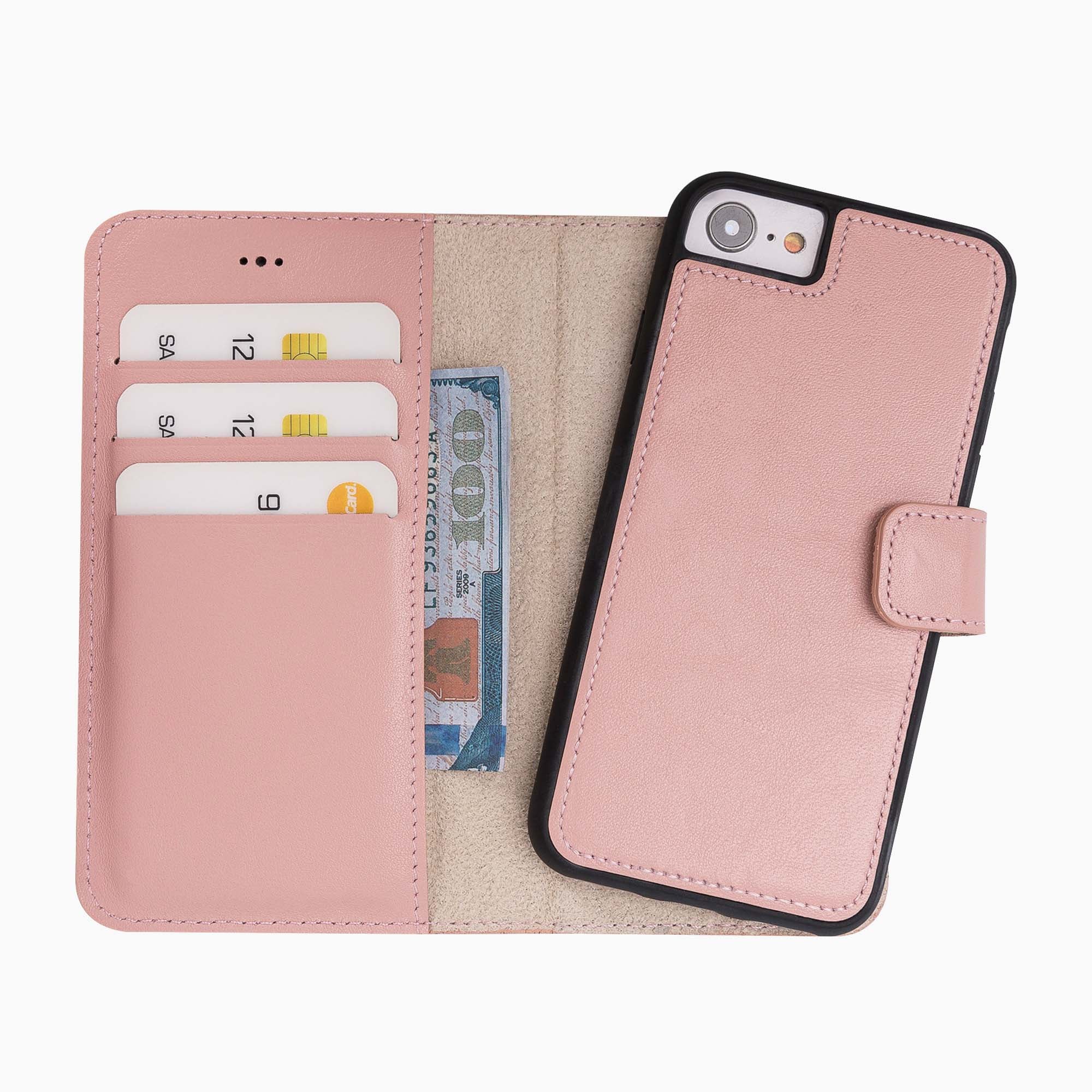 Magic Magnetic Detachable Leather Wallet Case for iPhone SE 2020 / 8 / 7 (4.7") - PINK - saracleather