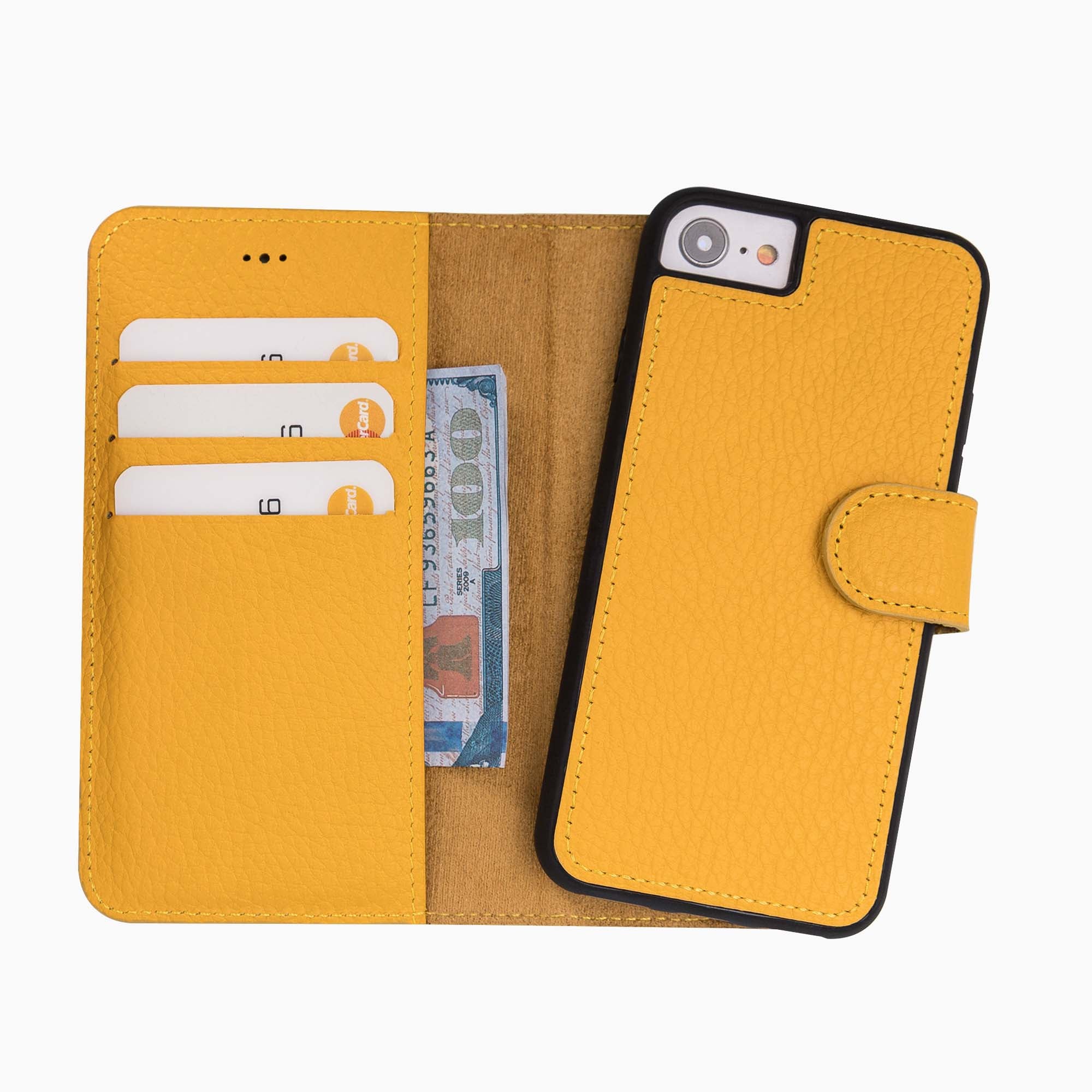 Magic Magnetic Detachable Leather Wallet Case for iPhone SE 2020 / 8 / 7 (4.7") - YELLOW - saracleather