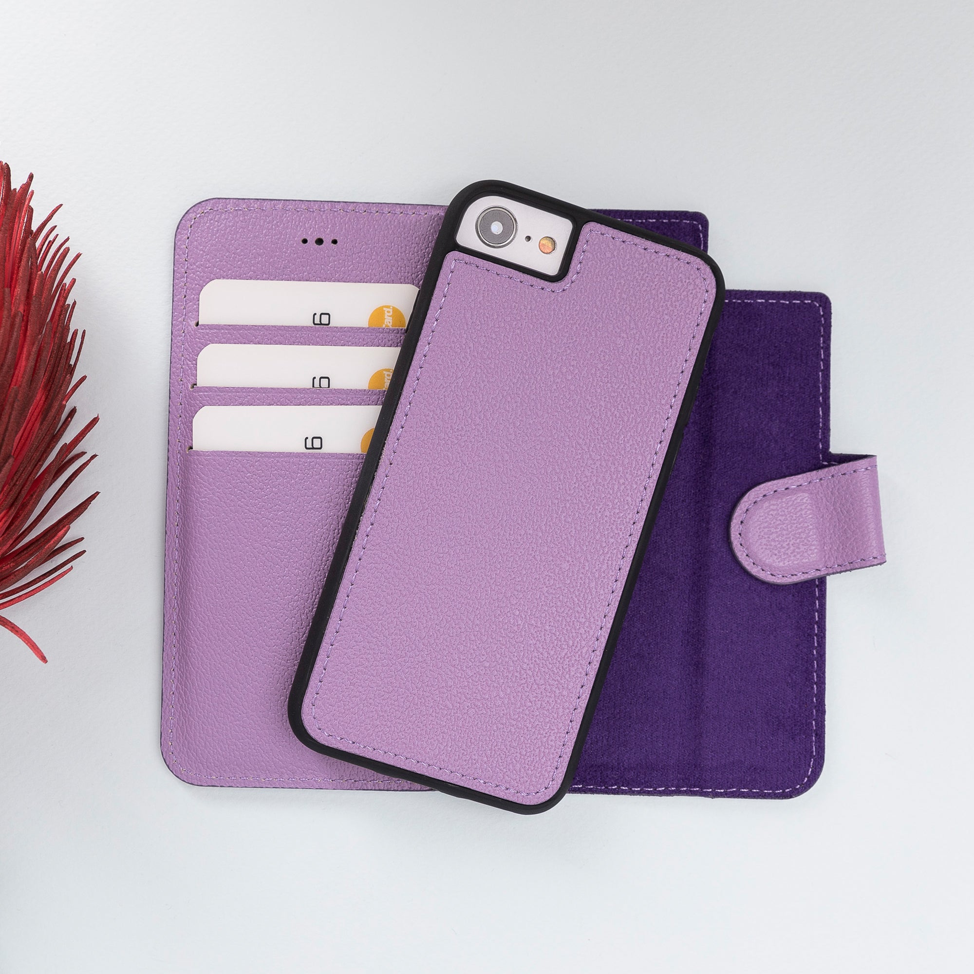 Magic Magnetic Detachable Leather Wallet Case for iPhone SE 2020 / 8 / 7 (4.7") - LILAC - saracleather