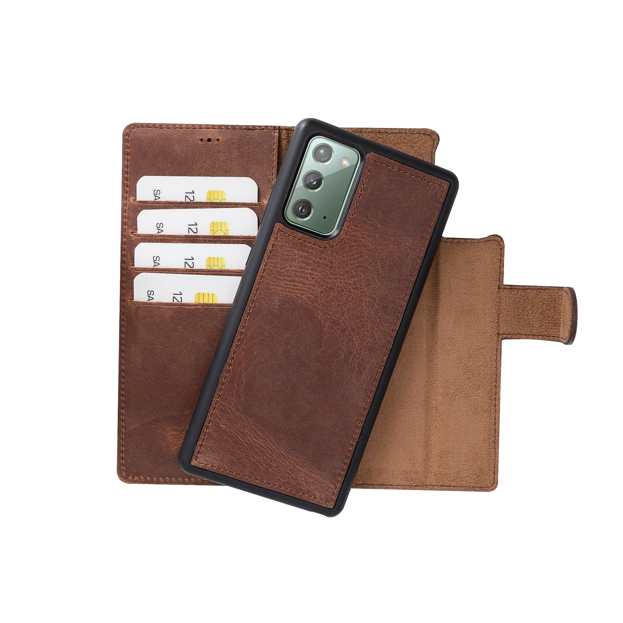 Magic Magnetic Detachable Leather Wallet Case for Samsung Galaxy Note 20 / Note 20 5G (6.7") - BROWN - saracleather