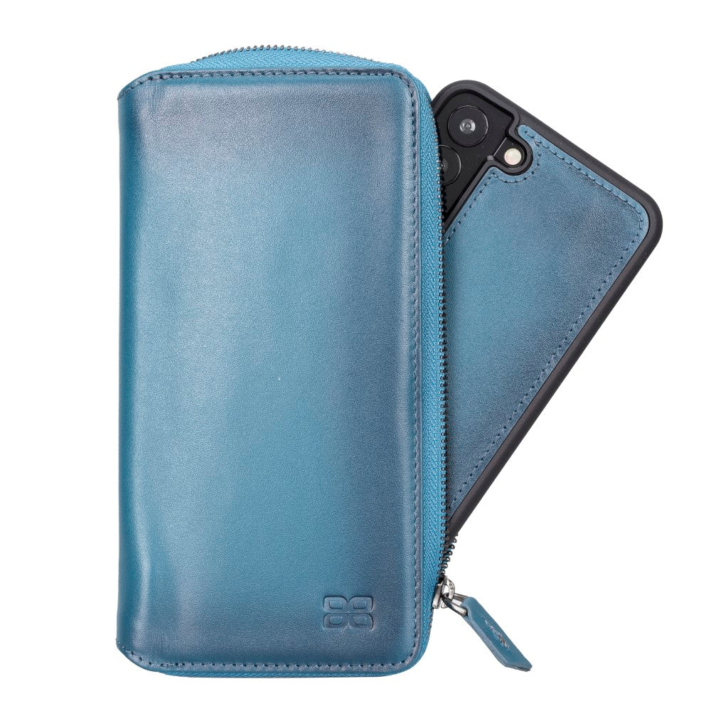 Pouch Magnetic Detachable Leather Wallet Case with RFID for Samsung Galaxy S22 (6.1") - BLUE