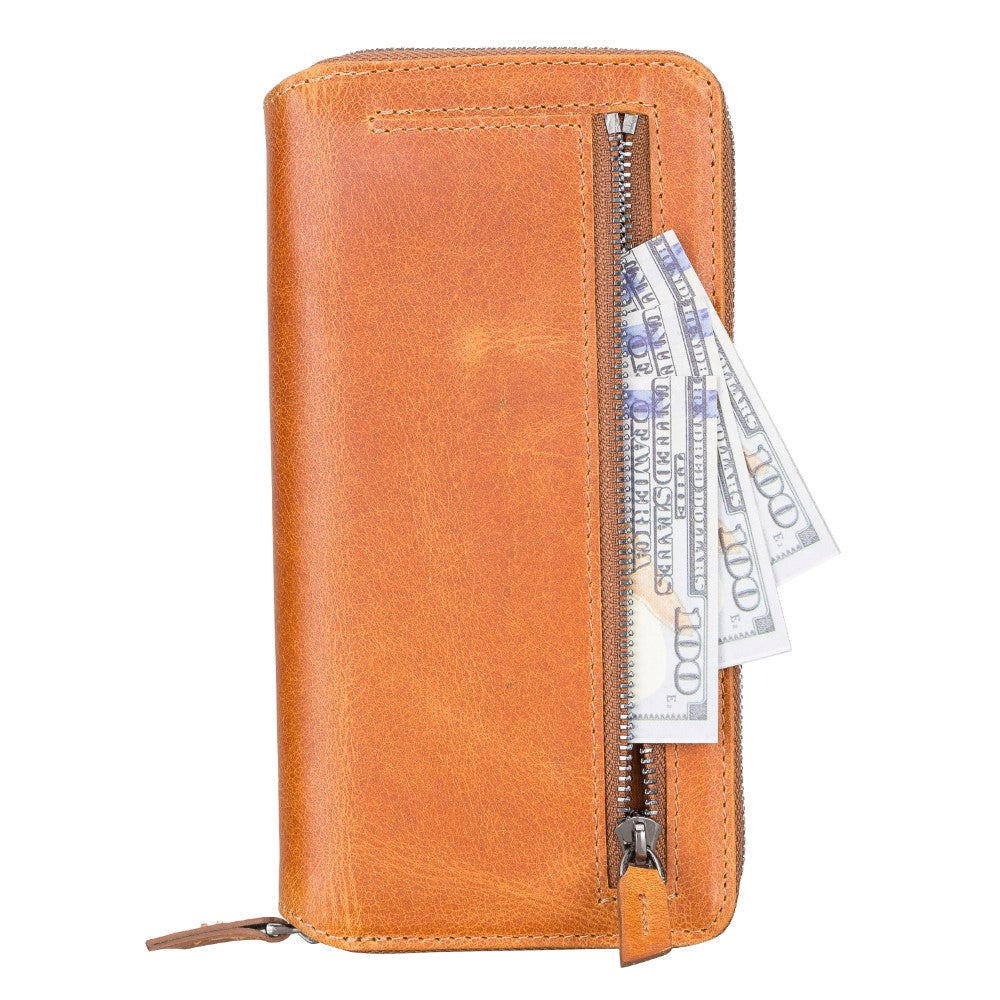 Pouch Magnetic Detachable Leather Wallet Case with RFID for Samsung Galaxy S22 Plus (6.6") - TAN