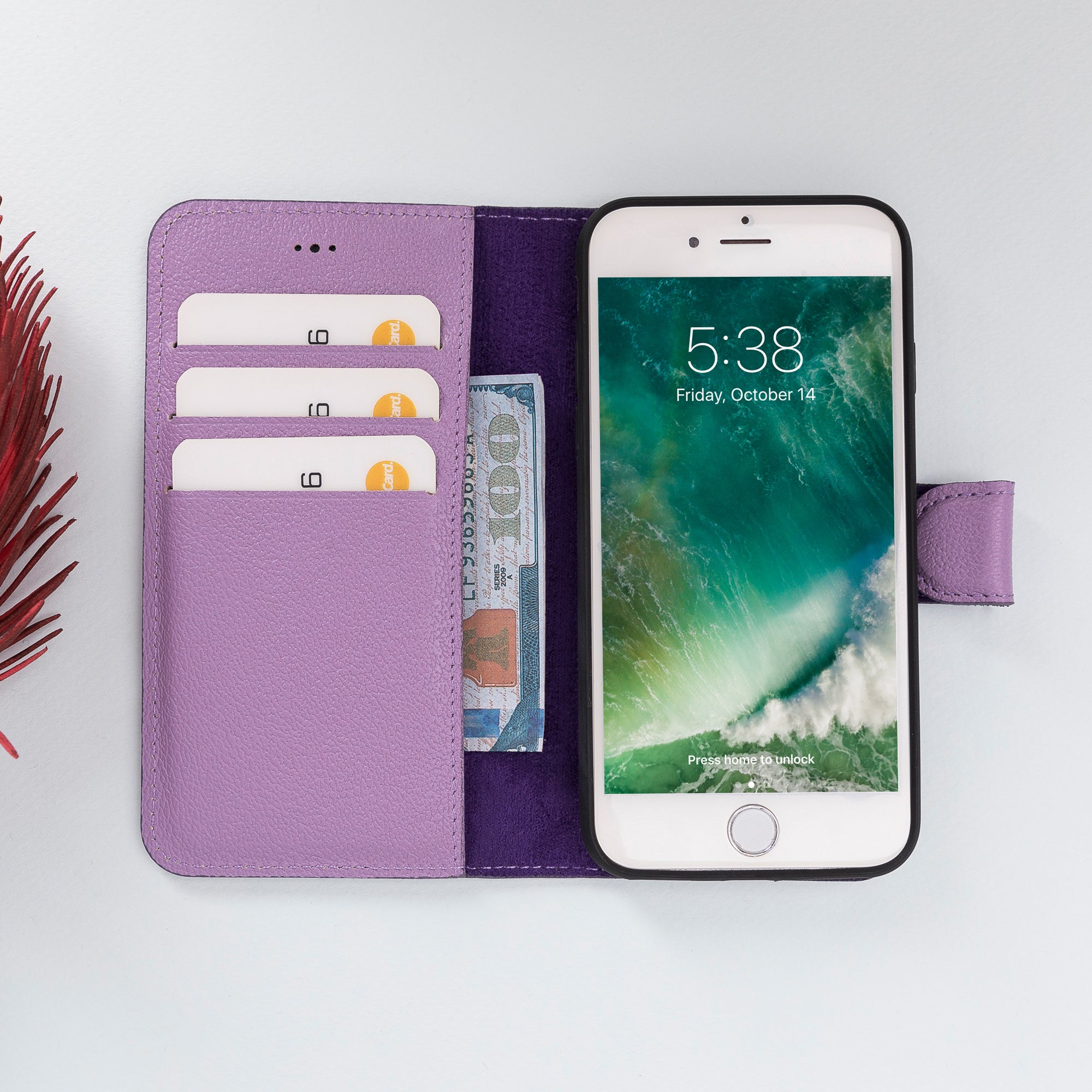 Magic Magnetic Detachable Leather Wallet Case for iPhone SE 2020 / 8 / 7 (4.7") - LILAC - saracleather