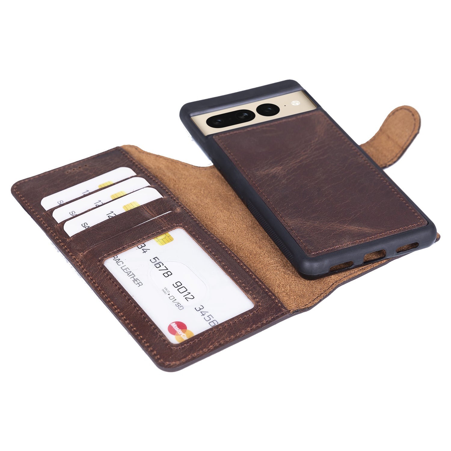 Magic Magnetic Detachable Leather RFID Blocker Wallet Case for Google Pixel 7 Pro (6.7") - BROWN