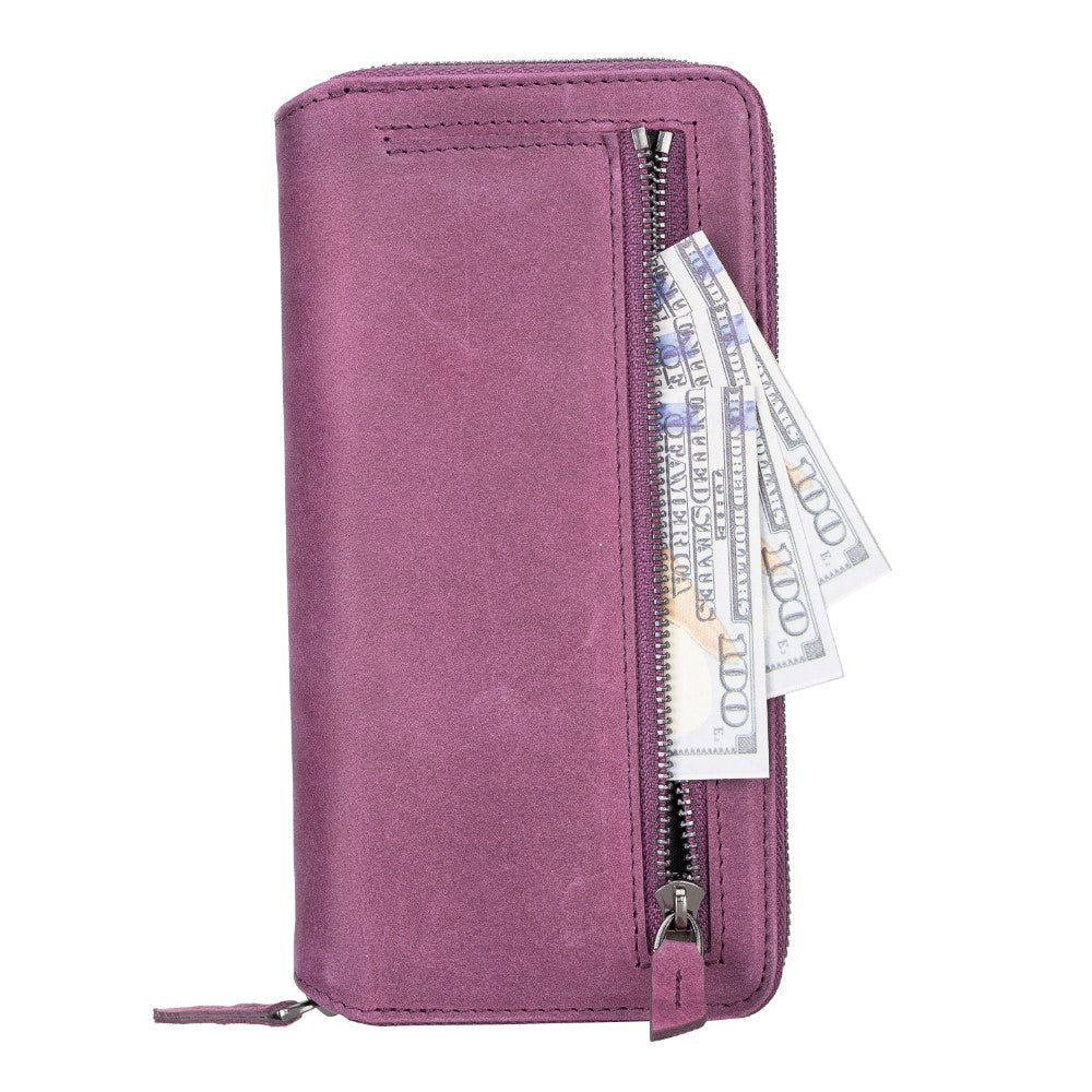 Pouch Magnetic Detachable Leather Wallet Case with RFID for Samsung Galaxy S22 Ultra (6.8") - PURPLE