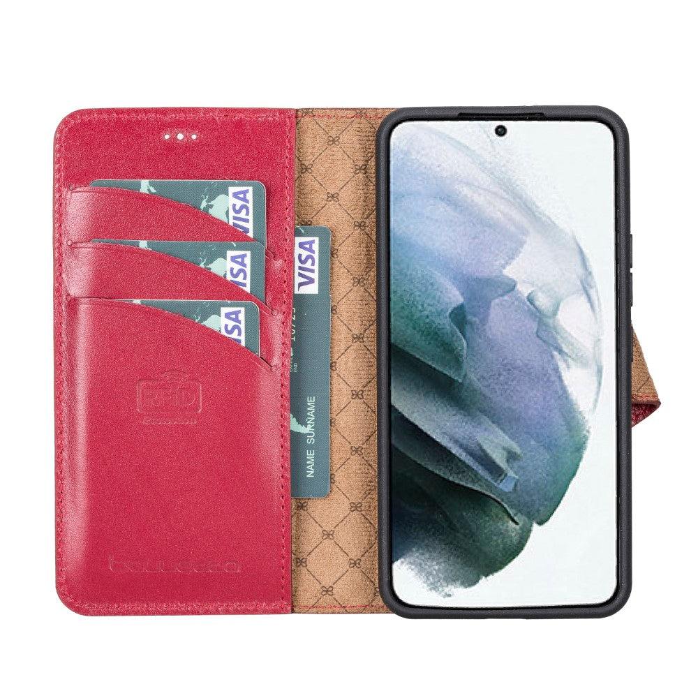 Magic Magnetic Detachable Leather RFID Blocker Wallet Case for Samsung Galaxy S22 (6.1") - RED