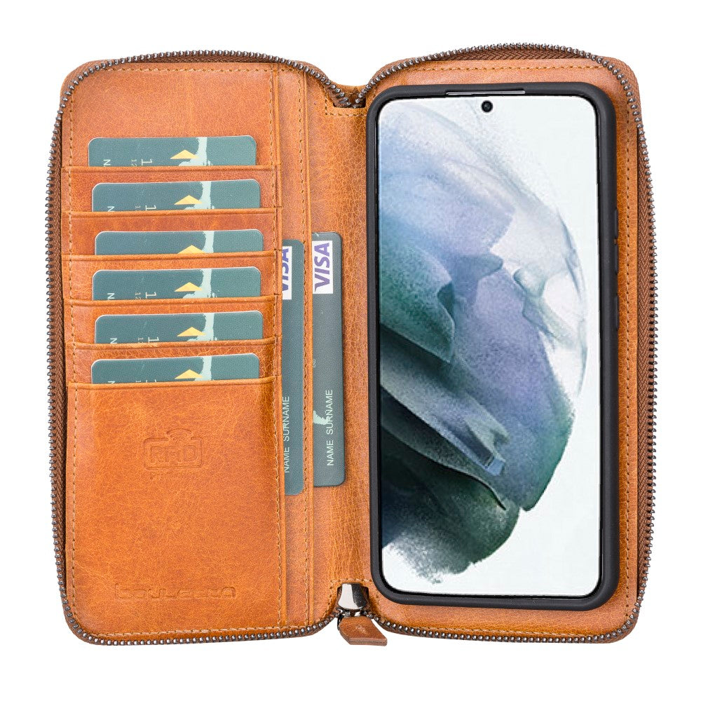 Pouch Magnetic Detachable Leather Wallet Case with RFID for Samsung Galaxy S22 Plus (6.6") - TAN