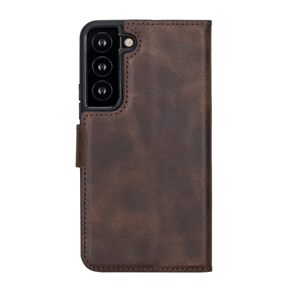 Magic Magnetic Detachable Leather RFID Blocker Wallet Case for Samsung Galaxy S22 (6.1") - BROWN