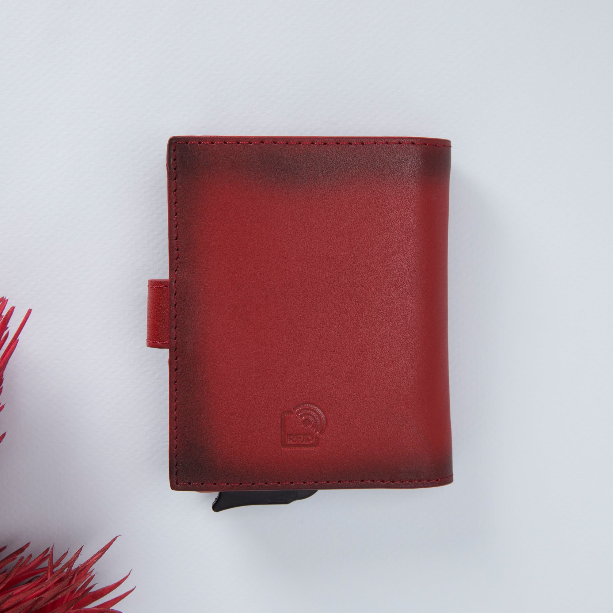 Palermo RFID Blocker Mechanism Pop Up Leather Wallet - RED - saracleather