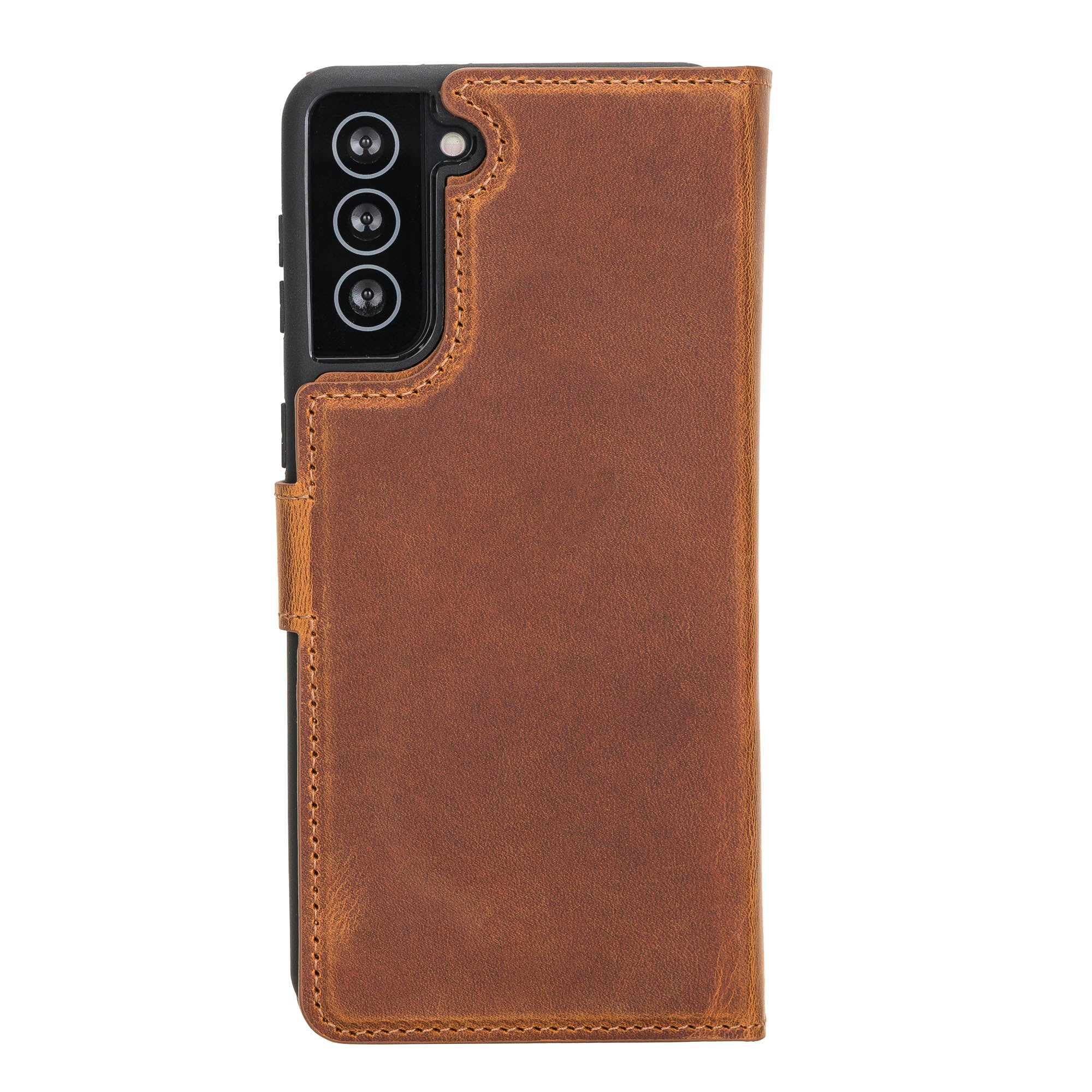 Santa Magnetic Detachable Leather Wallet Case for Samsung Galaxy S21 Plus 5G (6.7") - TAN - saracleather