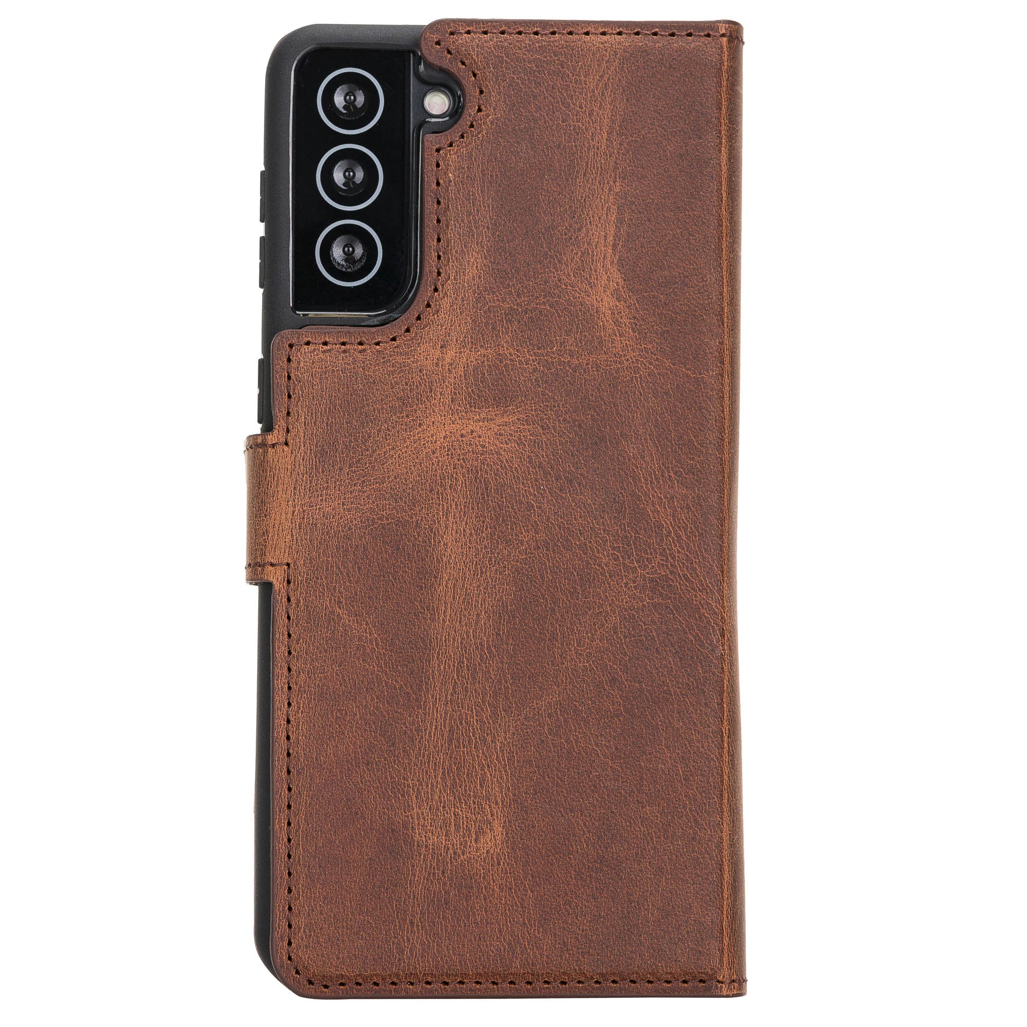 Santa Magnetic Detachable Leather Wallet Case for Samsung Galaxy S21 Plus 5G (6.7") - BROWN - saracleather