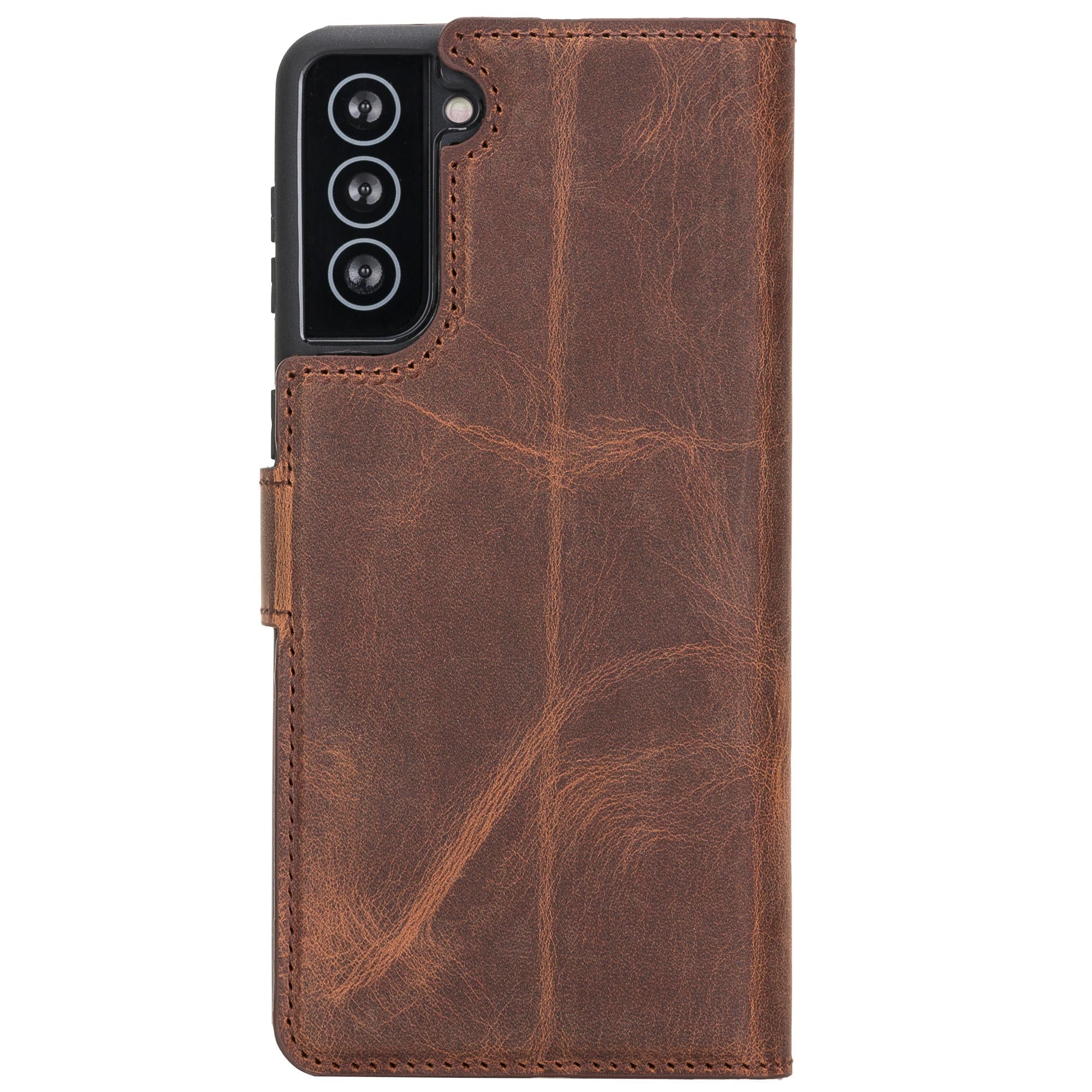 Liluri Magnetic Detachable Leather Wallet Case for Samsung Galaxy S21 Plus 5G (6.7") - BROWN - saracleather